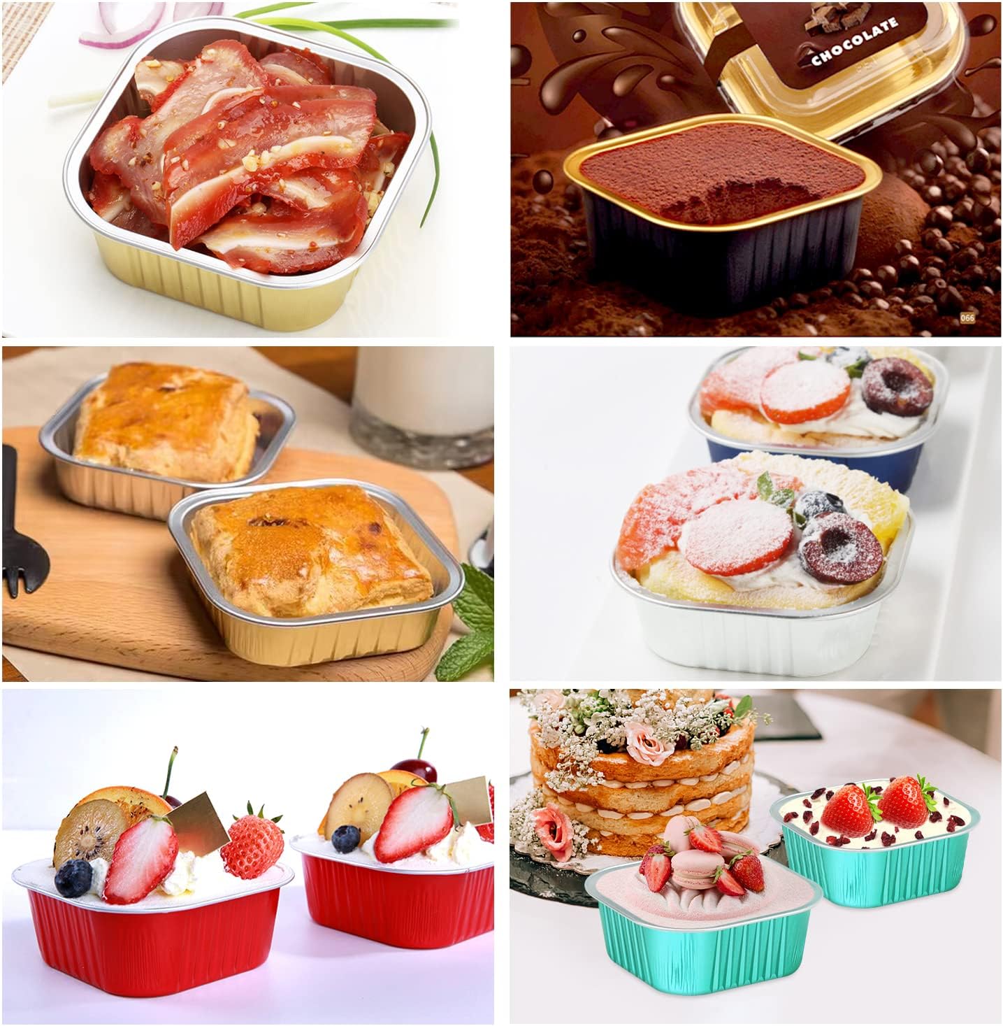 LNYZQUS Moldes para cupcakes de 5 onzas con tapas, paquete de 40 unidades, moldes de aluminio para hornear cupcakes, moldes para hornear brownie,