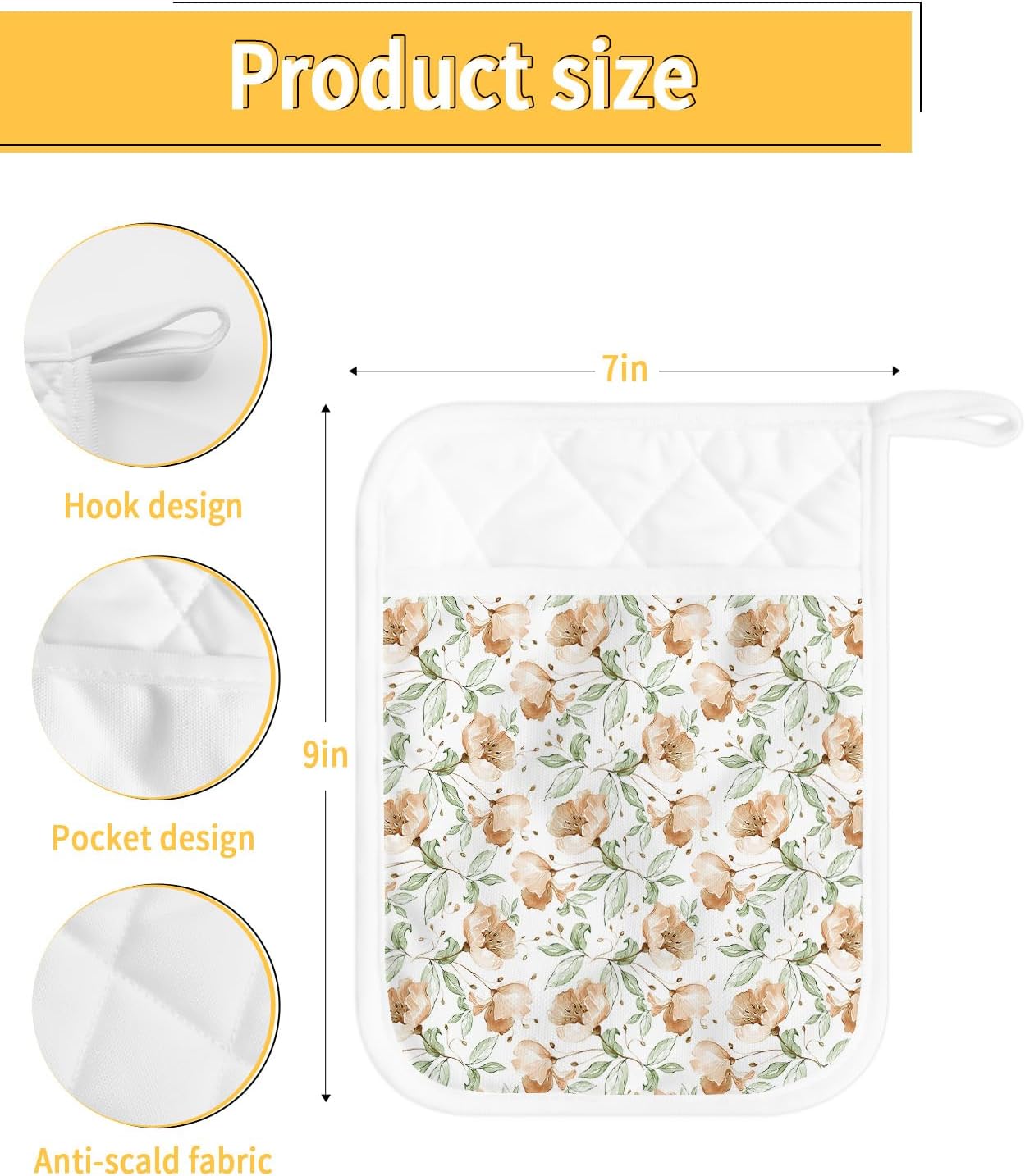 Juego de 3 agarraderas de tela de toalla con bolsillo para cocina, antideslizantes y aislantes de calor, con bolsillo, guantes gruesos para horno,