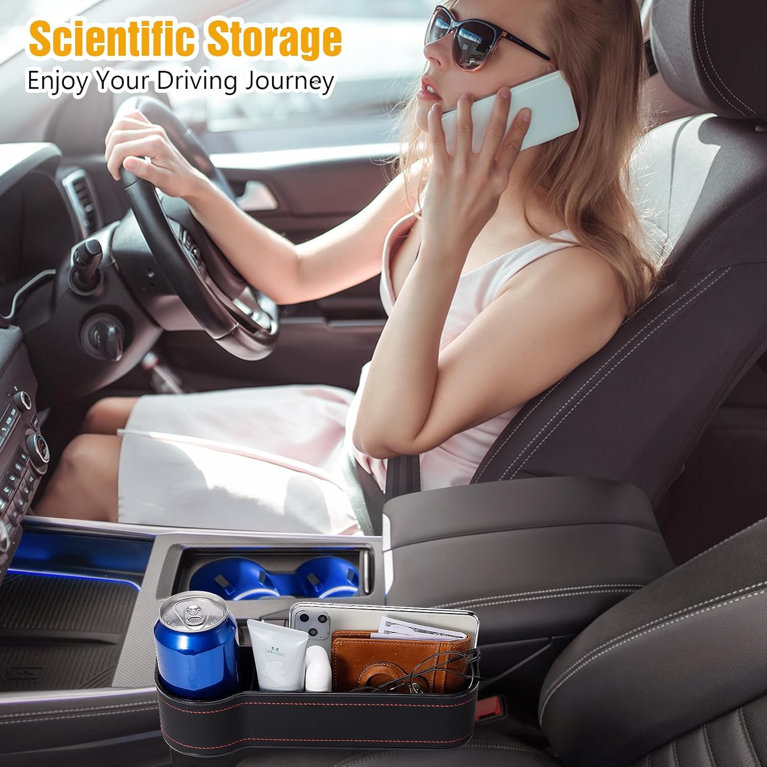 Organizador de espacio para asiento de automóvil, 2 paquetes multifuncionales de accesorios de automóvil con soporte para tazas para teléfono,