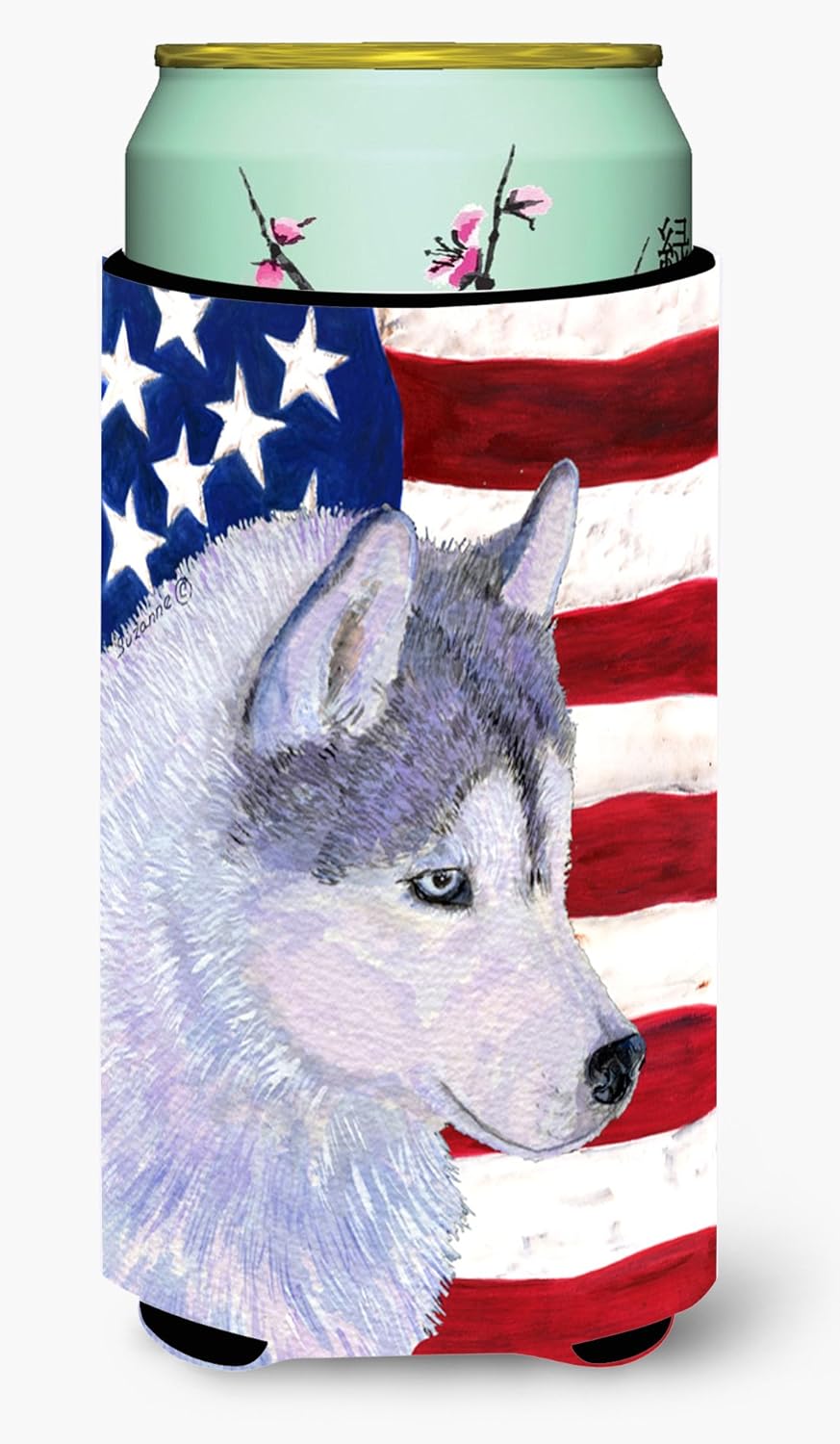 Caroline’s Treasures SS4220TBC – Bandera estadounidense con abrazador de husky siberiano para niño alto, multicolor