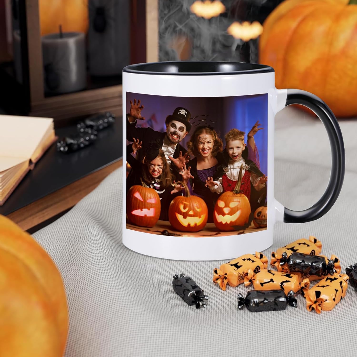 Taza de café personalizada de Halloween, con foto e imagen, logotipo, texto, regalos personalizados para Halloween, Navidad, cumpleaños, novio,