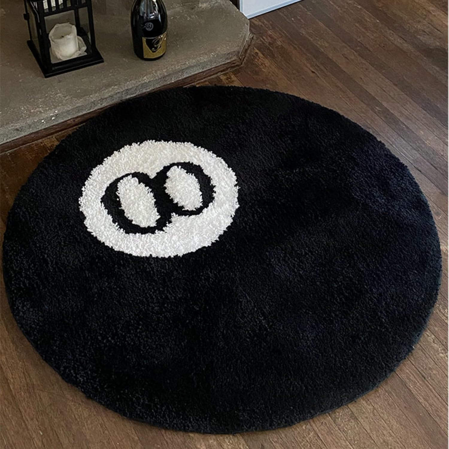 Black Billiards – Alfombra redonda de 8 bolas de 47.2 pulgadas, redonda, suave, esponjosa, color blanco y negro, alfombra decorativa antideslizante