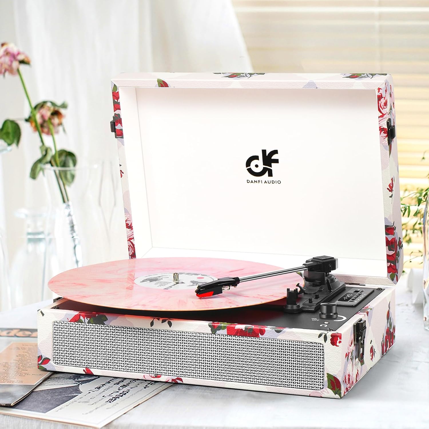 Tocadiscos vintage de 3 velocidades con altavoces integrados, reproductor de discos de vinilo Bluetooth con grabación USB, convertidor de MP3,