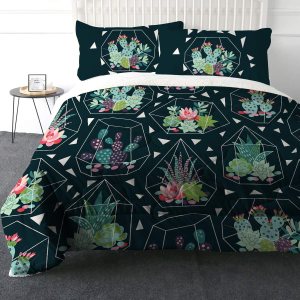 Micromink – Juego de edredón de sherpa de felpa, tamaño matrimonial, patrón geométrico de suculentas con estampado 3D, mantas de edredón mullidas de Micromink – Juego de edredón de sherpa de felpa, tamaño matrimonial, patrón geométrico de suculentas con estampado 3D, mantas de edredón mullidas de