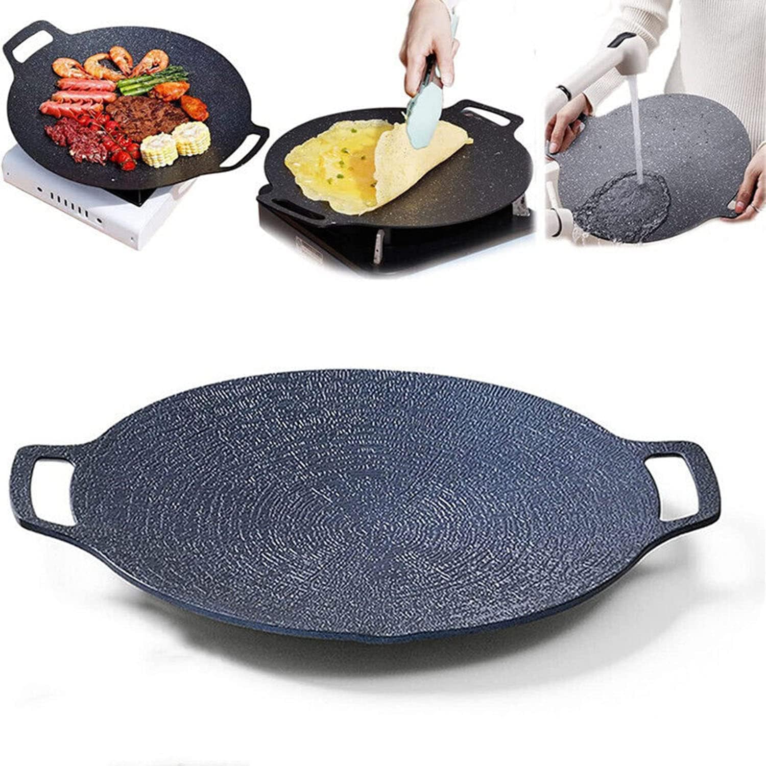 Oaiyeie Sartén antiadherente multifuncional de piedra médica, sartén coreana para barbacoa, compatible con inducción, estufa de gas, estufa