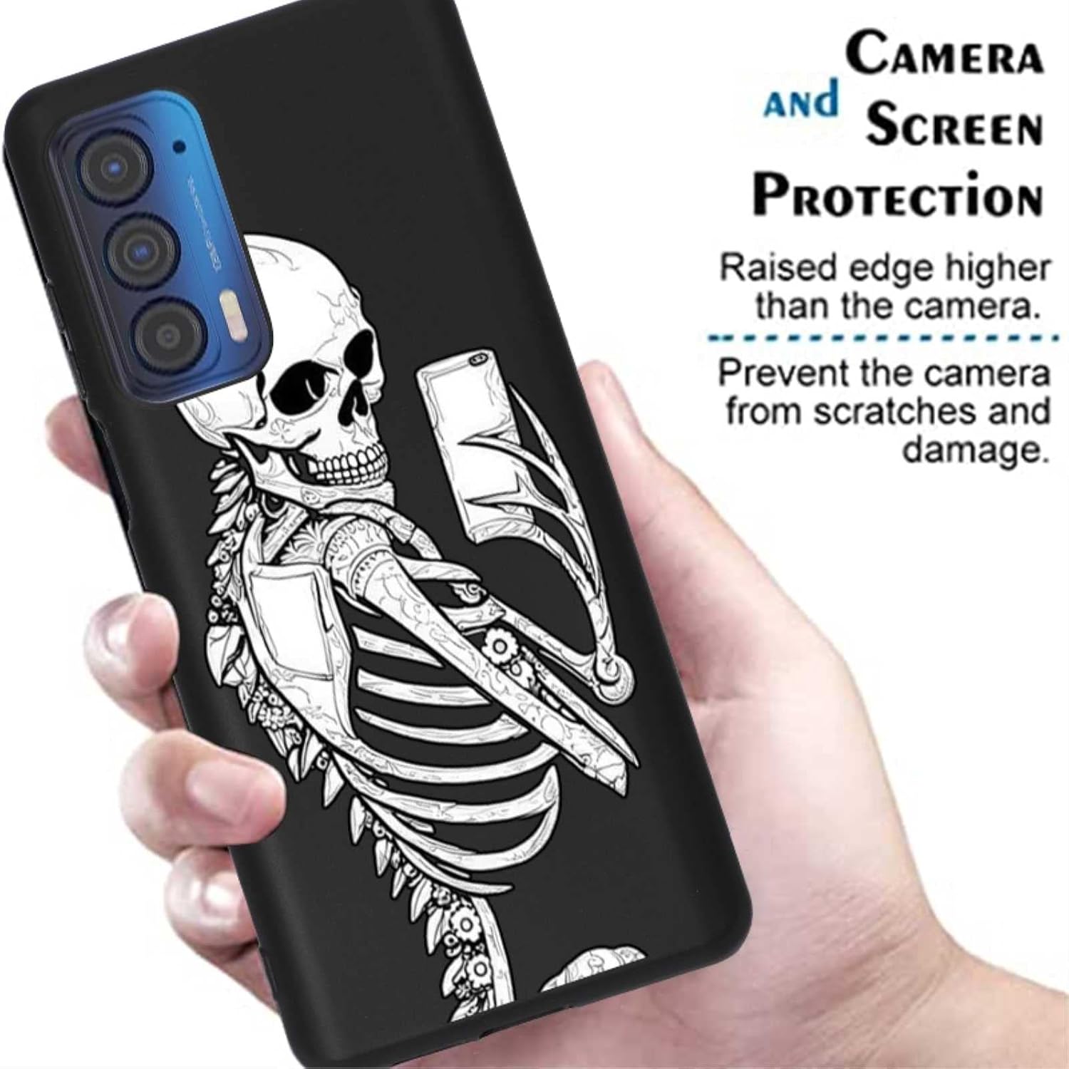 Compatible con Motorola Moto Edge 2021Edge 5G UW Skull Case, diseño divertido de esqueleto de selfie para Moto Case Niñas Niños, Funda de silicona