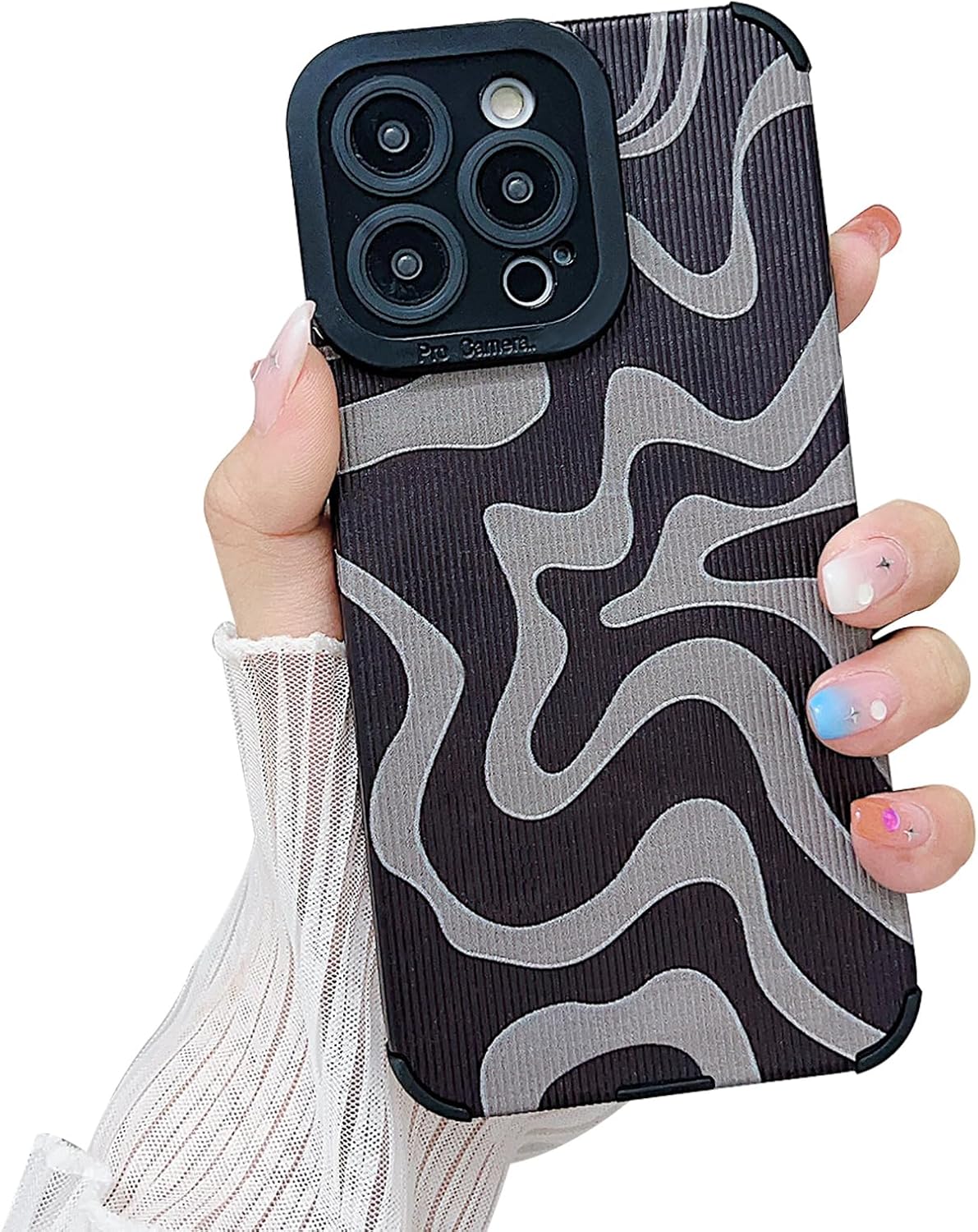 Funda diseñada para iPhone 13 Pro Max, piel sintética suave TPU y bonito arte ondulado pintado para mujeres y niñas, protector delgado a prueba de
