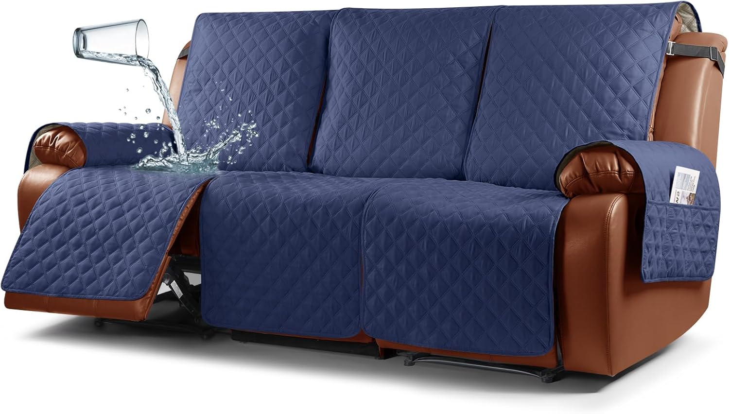 Funda impermeable para sofá reclinable, lavable, de 1 pieza, protector de muebles con correas elásticas, bolsillo para niños, perros y mascotas