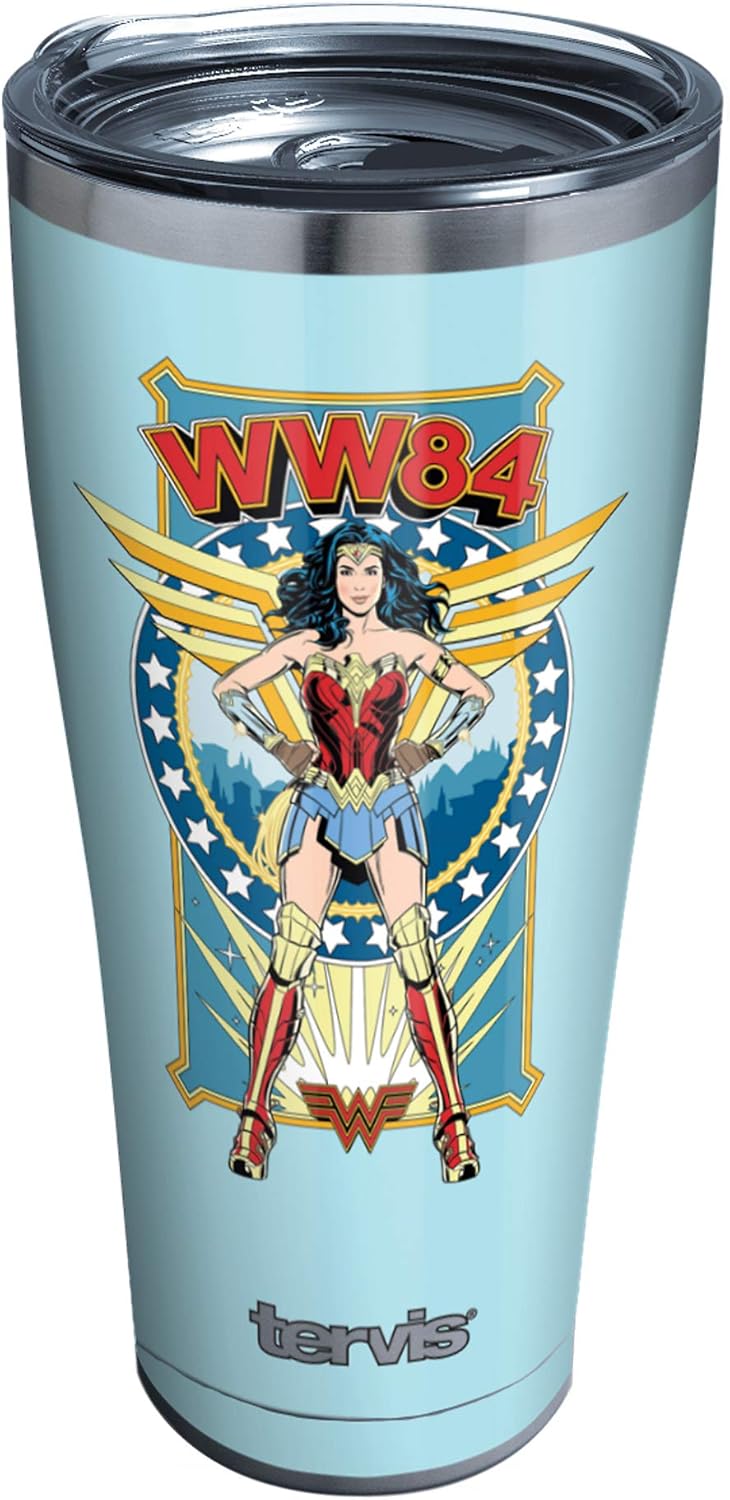Tervis DC Comics – Vaso aislado de triple pared retro de la Mujer Maravilla mantiene las bebidas frías y calientes, 30 onzas, legado, acero