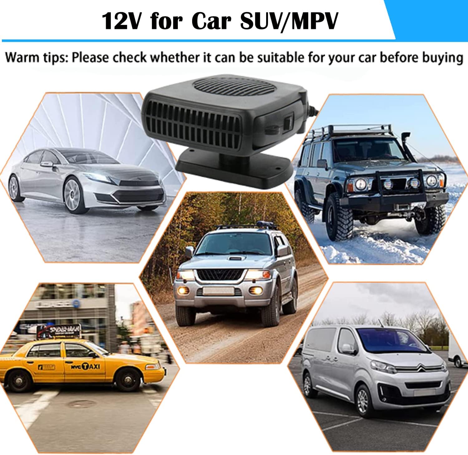 Calentador de coche de 12 V, portátil de 200 W, alta potencia, 2 en 1, descongelador de calentamiento rápido, conecta el encendedor directamente en