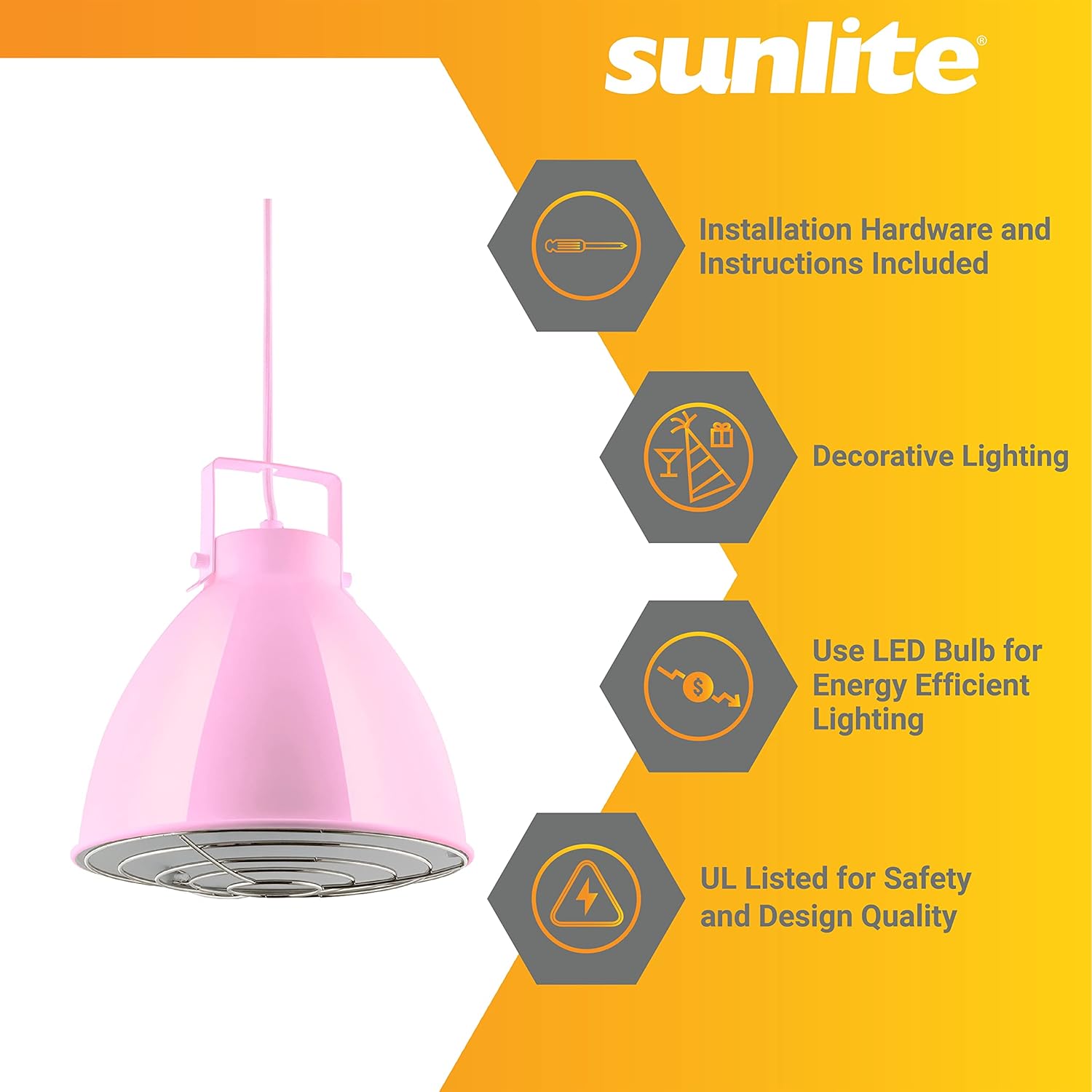 Sunlite 88753 Zed – Lámpara colgante decorativa de 10 pulgadas, base media (E26), bombilla máxima de 60 W (no incluida), cable de longitud ajustable