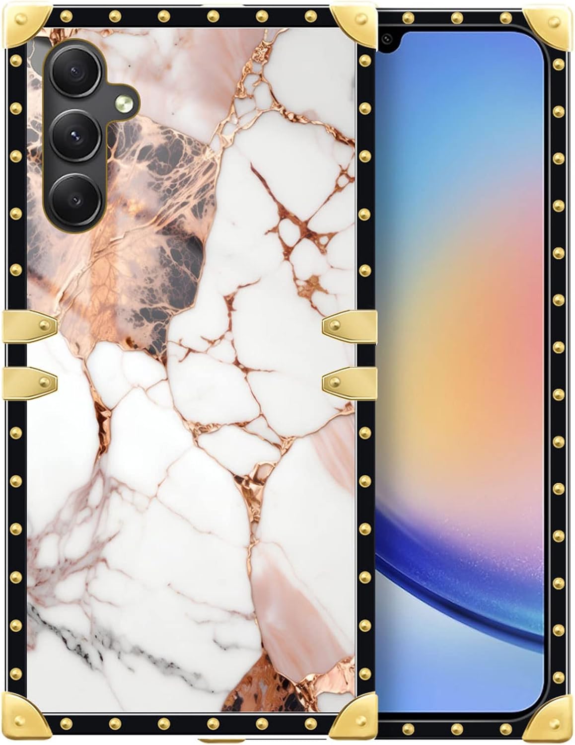 DAIZAG Funda compatible con Samsung Galaxy A54 5G con patrón de mármol natural dorado, funda para teléfono, cuadrado dorado, suave, a prueba de