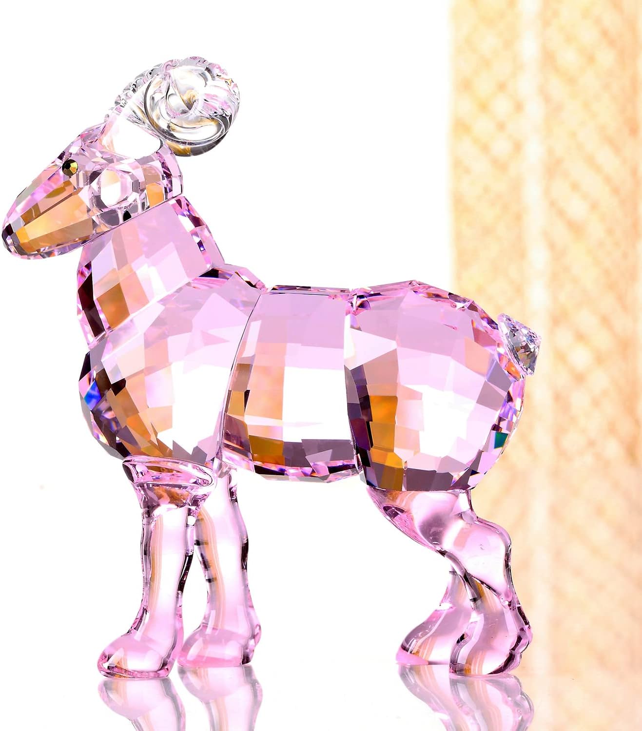 Colección de figuras de animales de cabra de cristal, estatua coleccionable para decoración del hogar (rosa)