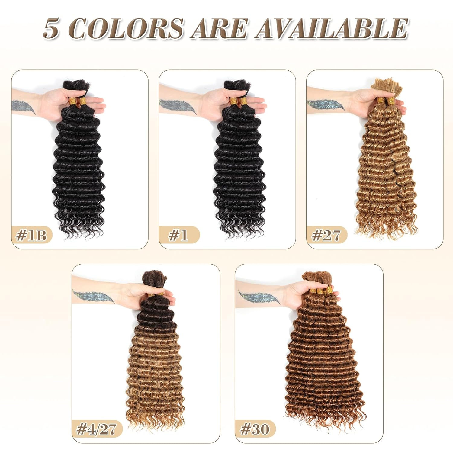 Urbeauty Cabello humano trenzado de onda profunda para trenzar, cabello humano rizado para trenzas bohemias, sin nudosdiosamicrobohemiogitanosin