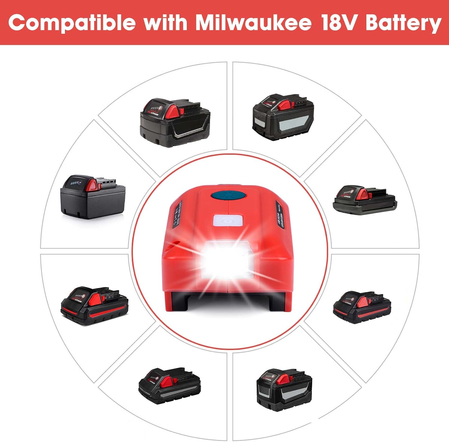 TEPULAS Inversor de fuente de alimentación portátil para batería de litio Milwaukee M18 de 18 V, inversor de corriente de 150 W CC 18 V a CA 110