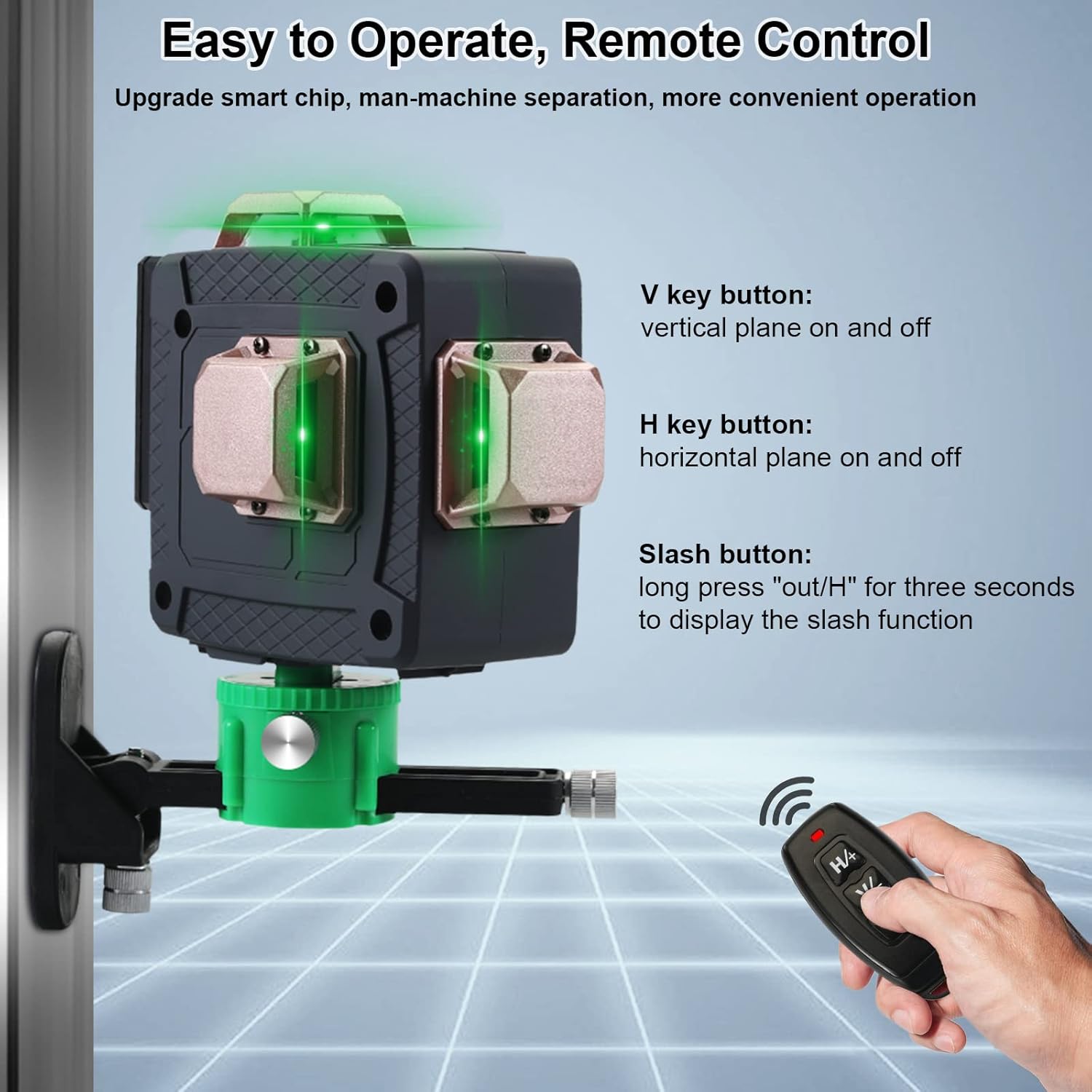 3 niveles láser 360, láser de línea 3D Fancyall con control remoto, nivel láser autonivelante cruzado, línea láser verde horizontal y vertical,
