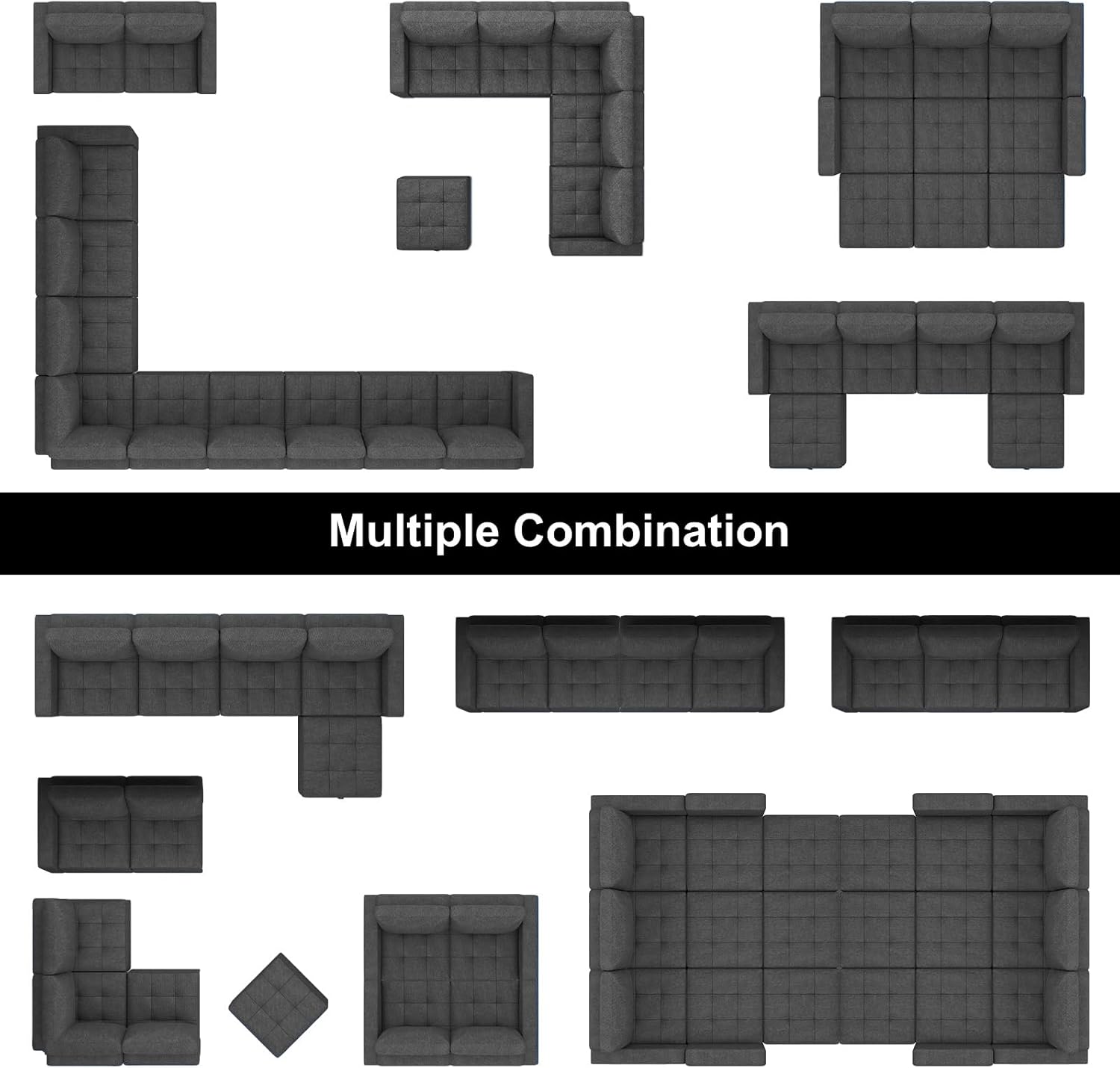 Belffin Sofá lateral de tela sin brazos, moderno módulo de asiento individual para sofá modular extraíble, sofá seccional, gris oscuro