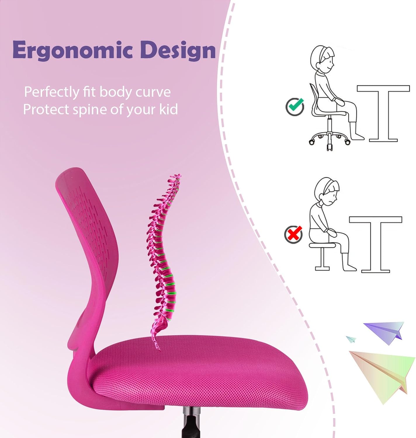 POWERSTONE Silla de escritorio pequeña, silla de computadora para oficina en casa, silla de trabajo sin brazos, silla giratoria ajustable con