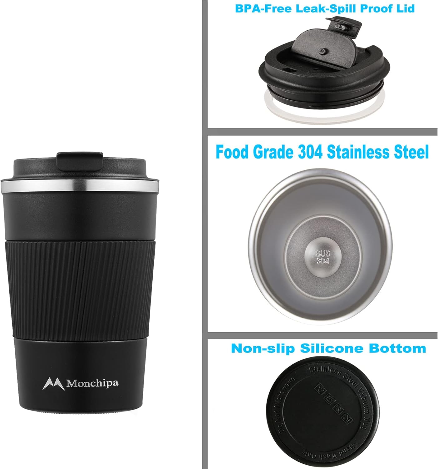 Taza de café de viaje, 12 onzas, tazas de café de acero inoxidable, termo de doble pared con tapa de rosca, a prueba de derrames, taza aislada