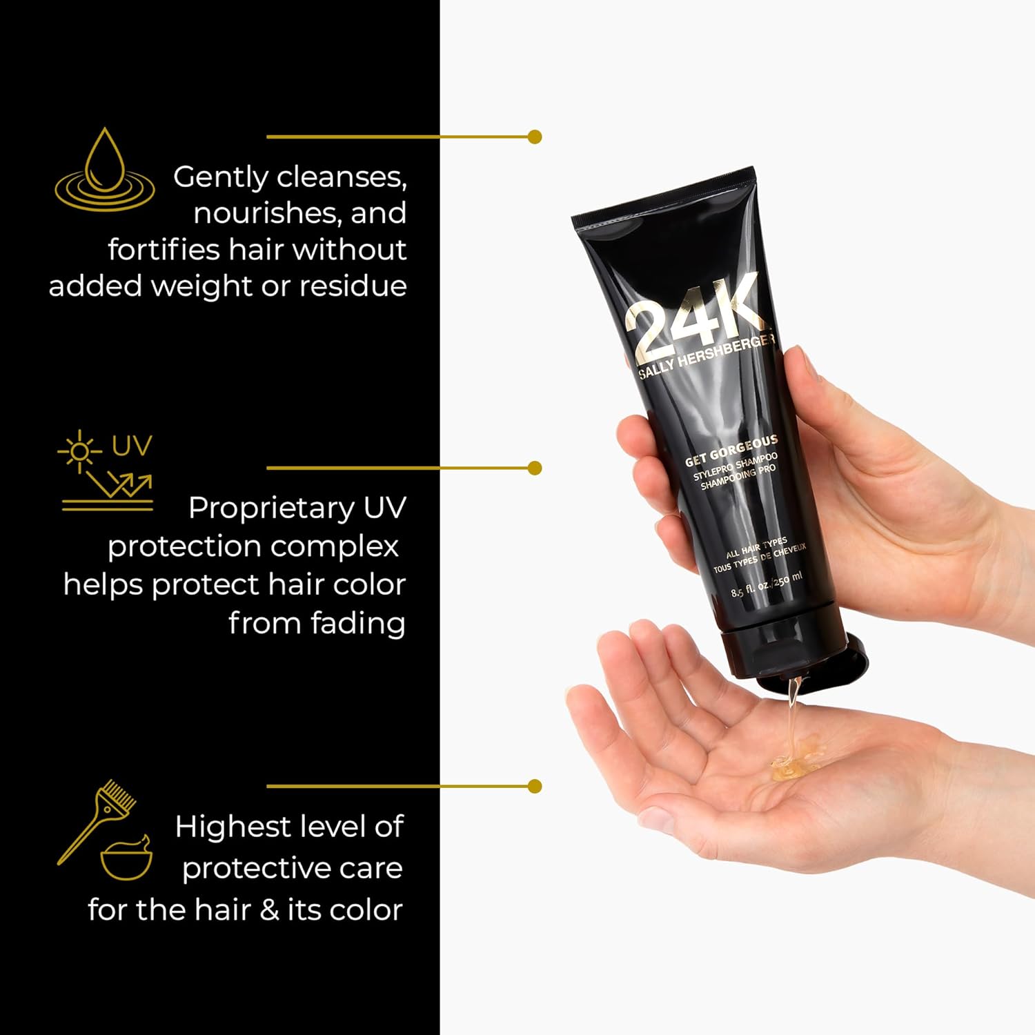 Sally Hershberger 24K Get Gorgeous Stylepro Champú, té negro y gris, 8.5 oz.