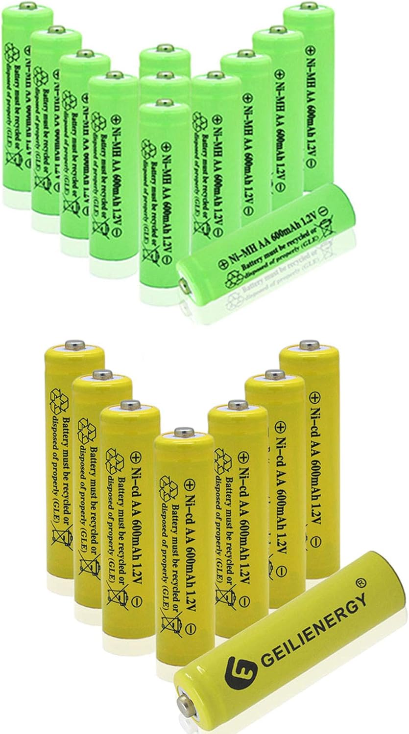 GEILIENERGY Paquete de 12 baterías recargables NiMH AA para luces solares con 8 pilas recargables NiCd AA para luces solares