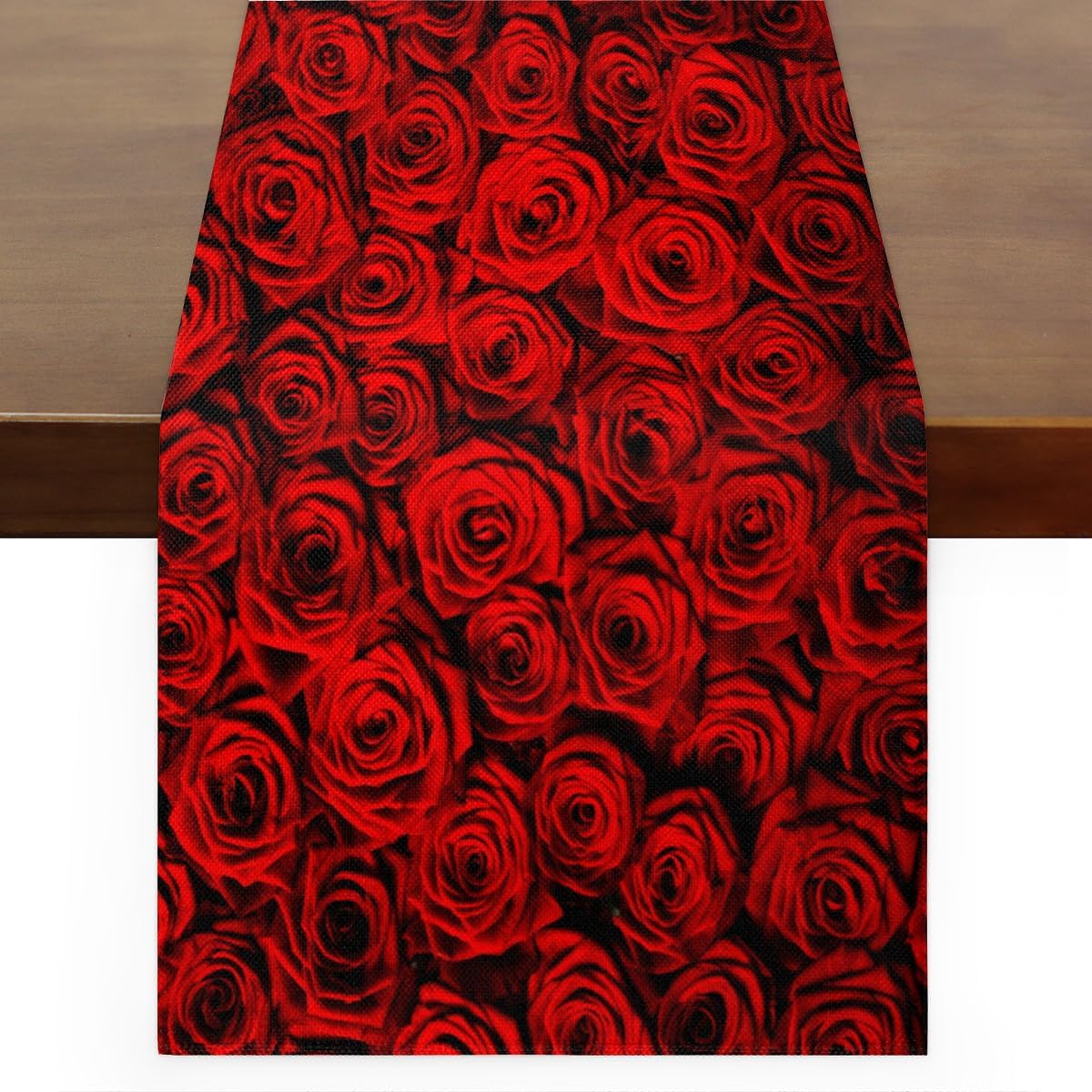 Camino de mesa con rosas de San Valentín, mantel de lino rústico para cocina de granja, cena, eventos, fiesta, decoración de mesa de vacaciones, 13