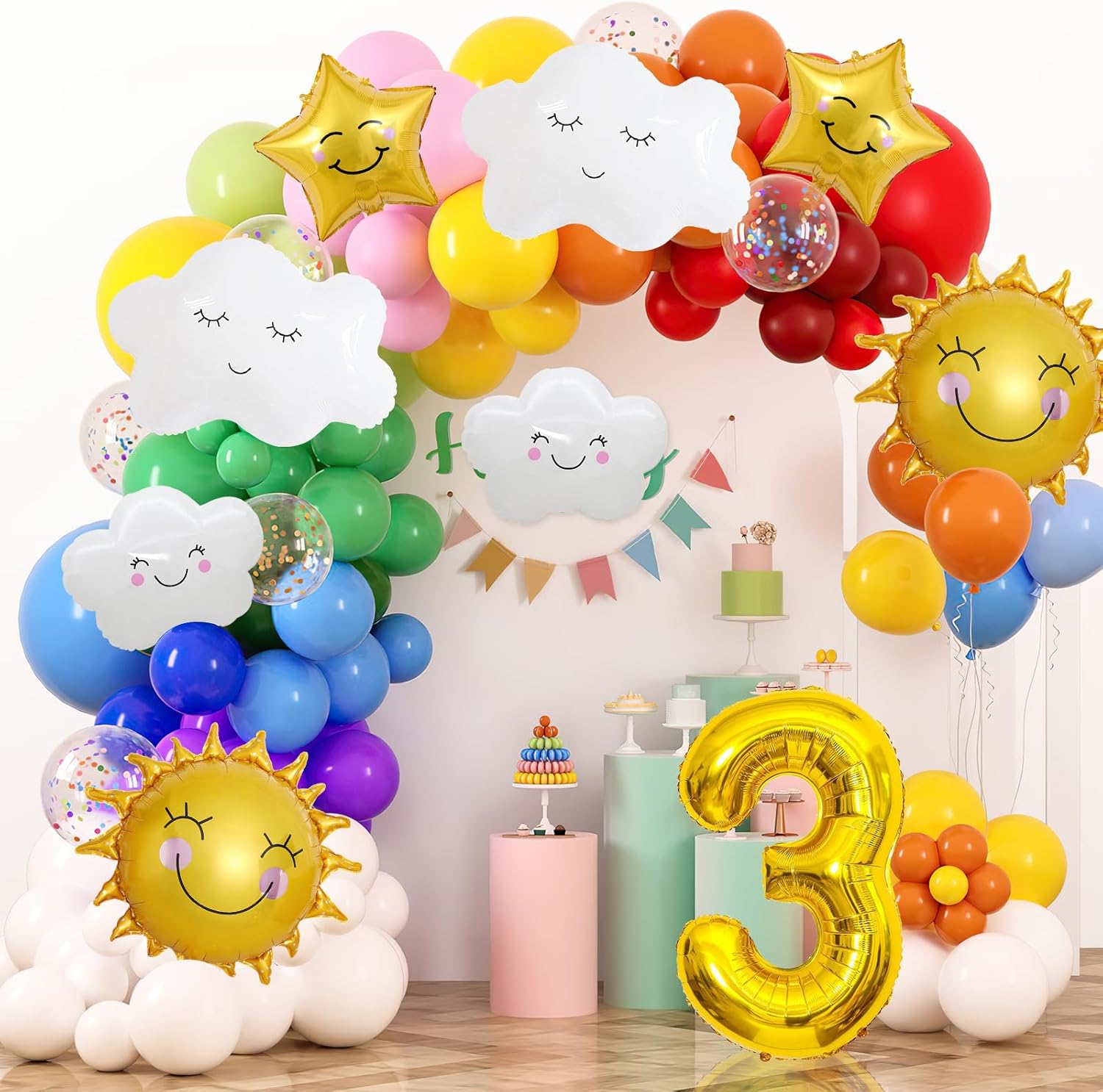 9 globos de papel de aluminio con diseño de flor de sol, cara sonriente, número de cumpleaños, suministros de fiesta de cumpleaños de sol,