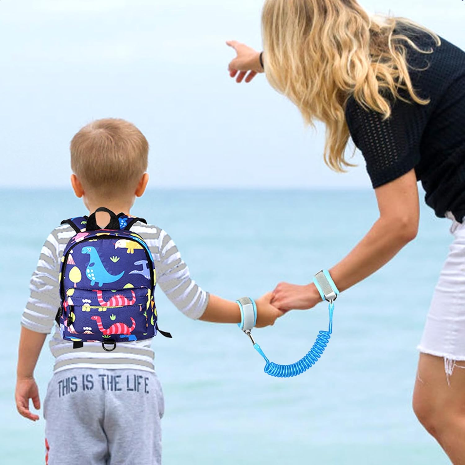Accmor Arnés de mochila para niños pequeños, lindas mochilas de dinosaurio para bebé con eslabón de muñeca antipérdida, adorable correa de arnés
