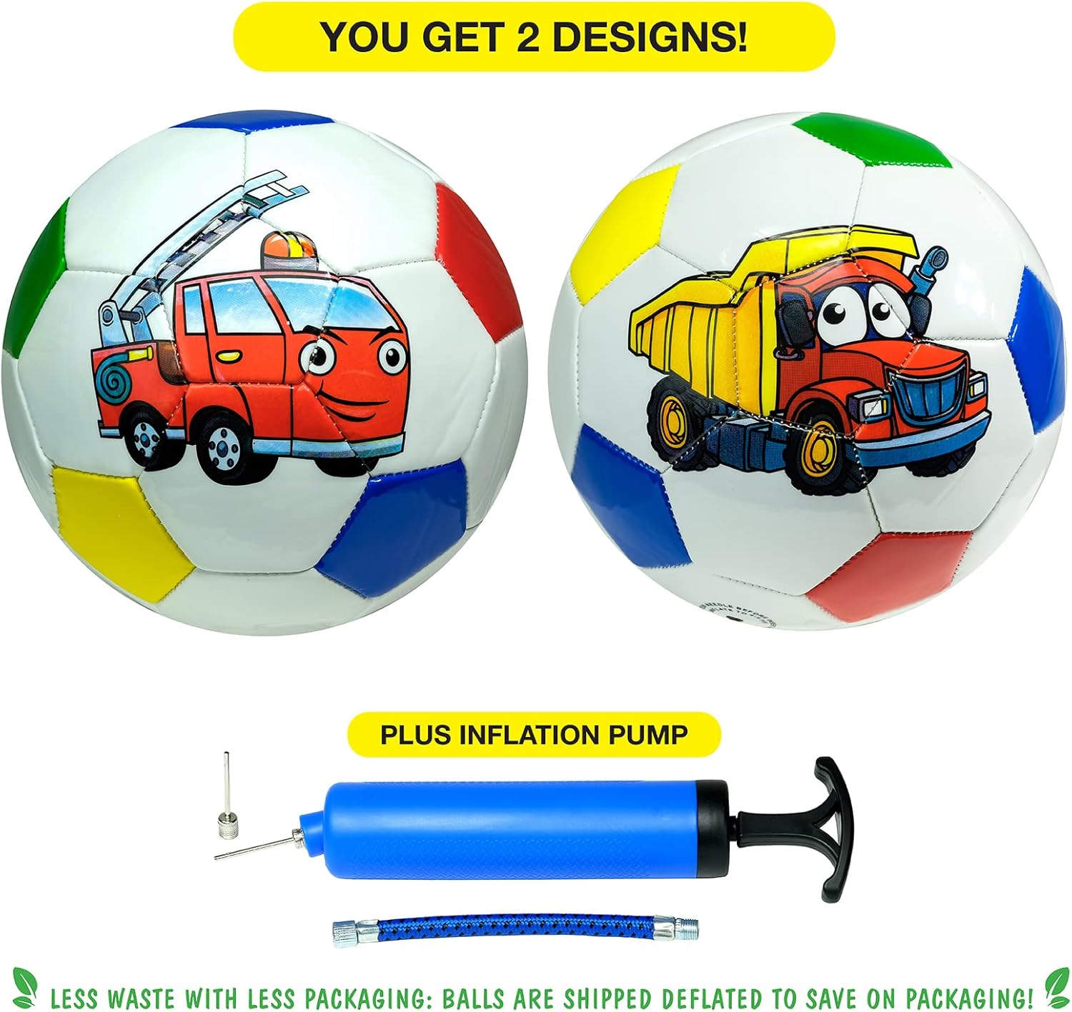 Balón de fútbol para niños, funda de TPU suave, gruesa y duradera, paquete de 2 con bomba (disponible en tamaño 2 y talla 3)