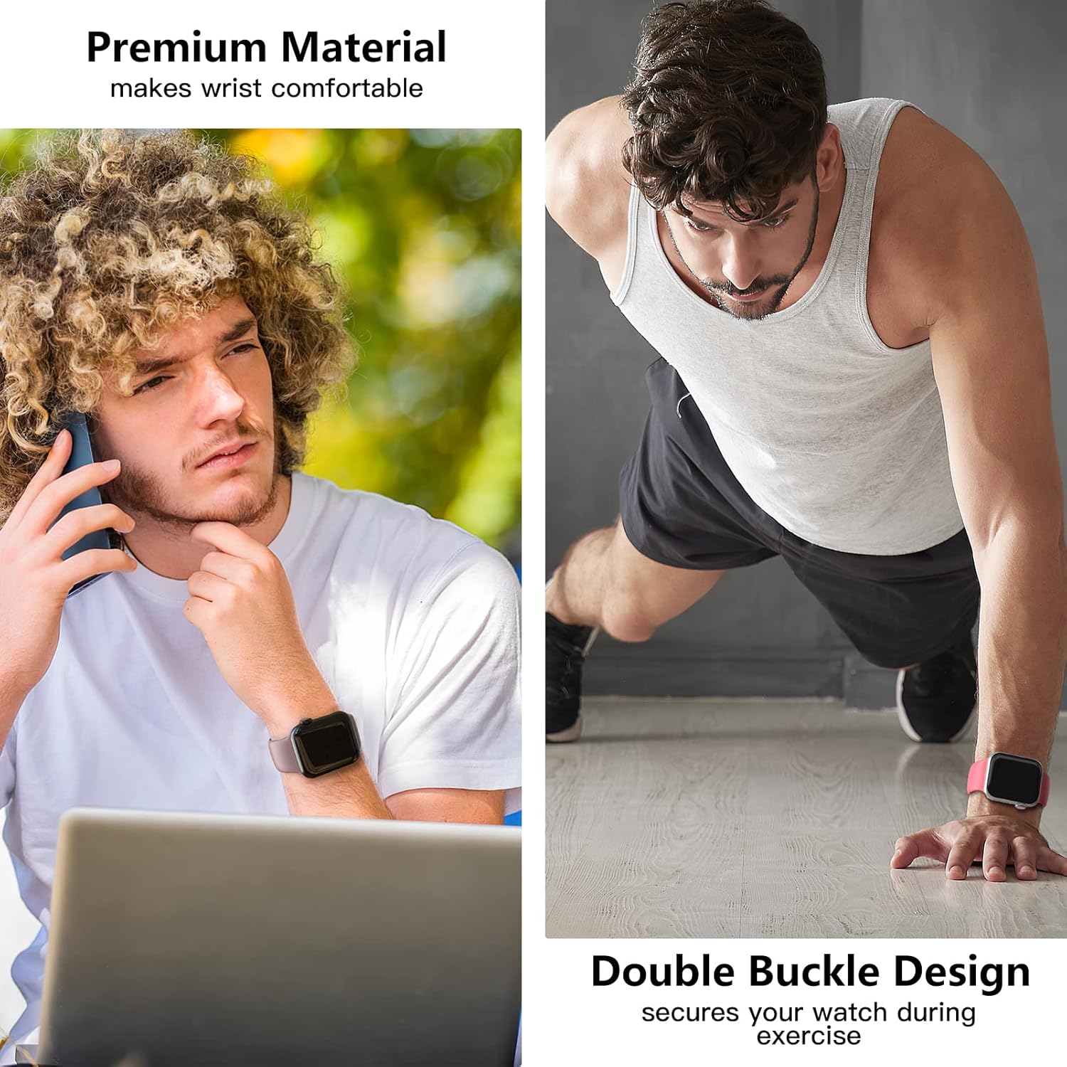 Correas deportivas compatibles con correas de Apple Watch de 1.496, 1.575, 1.614, 1.654, 1.732, 1.772 pulgadas, correa impermeable de silicona suave