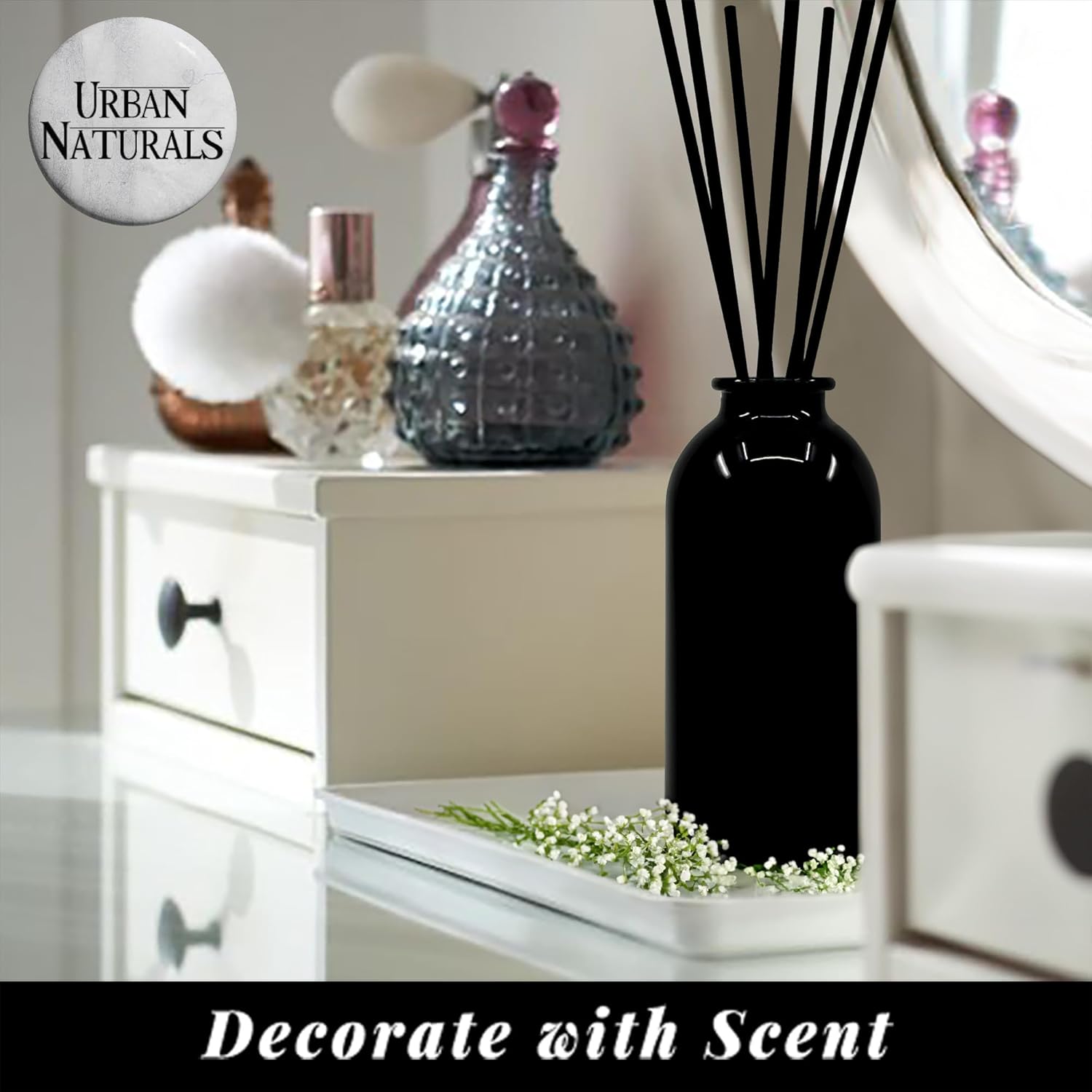 Urban Naturals Crisp White Linen Reed Diffuser Gift Set  with Citrus, Ozone, Ylang-Ylang, Lilies & Sandalwood Notes for a Fresh, Clean Cotton