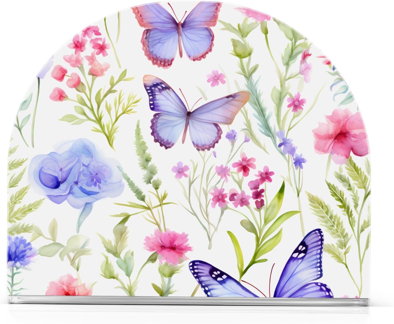 Butterfly Pink Flowers Napkin Holder, Acrylic Napkin Holders for Table Cocktail Napkins Dispenser Paper Stand for Home Kitchen Restaurant Bar, 2 Pc