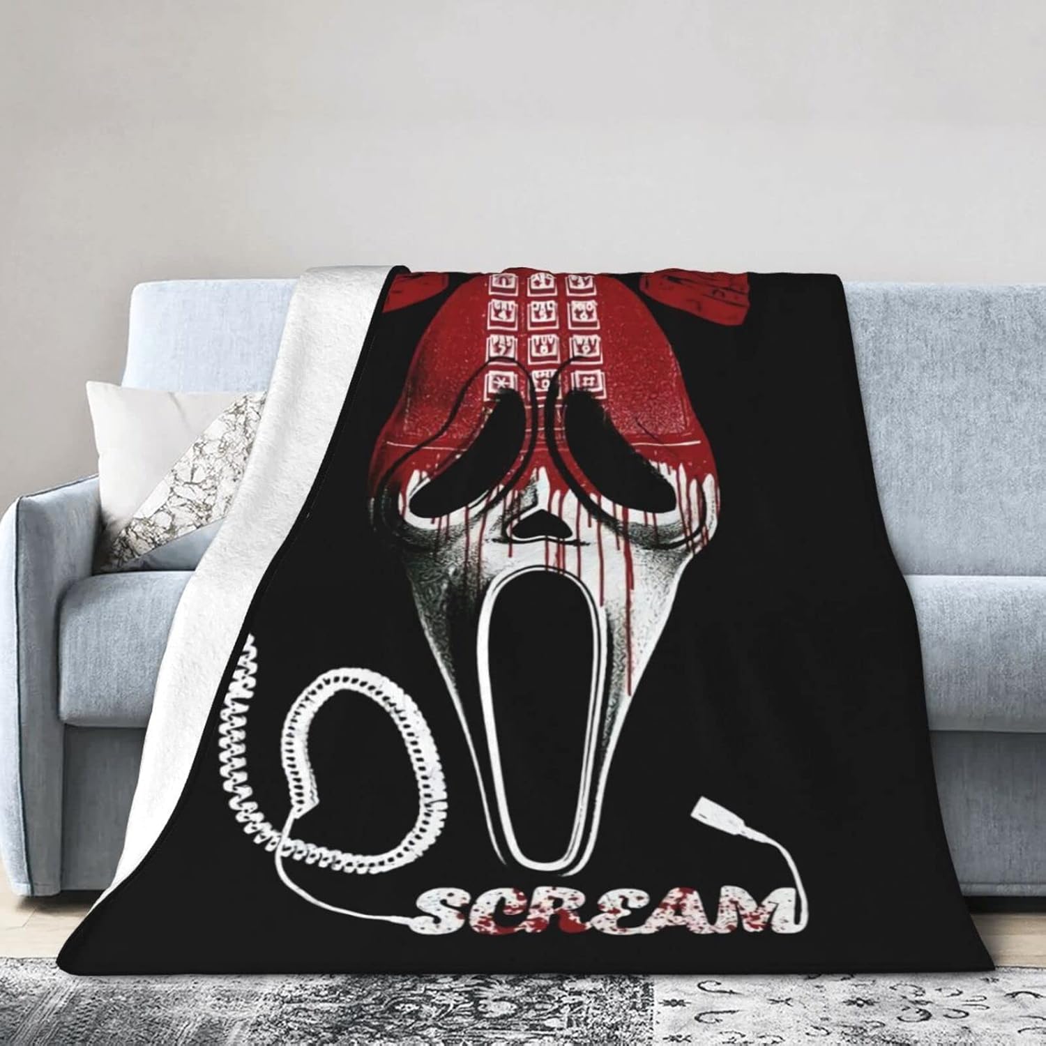 Manta de película de terror para decoración de Halloween, para las cuatro estaciones, para decoración del hogar, cálida y acogedora, manta suave y