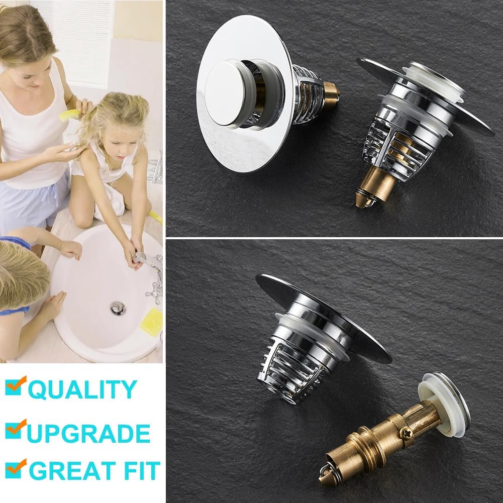 Paquete de 3 tapones universales de metal para fregadero de baño, tapón de drenaje de baño, filtro de drenaje de rebote para lavabo, para 1.06 a