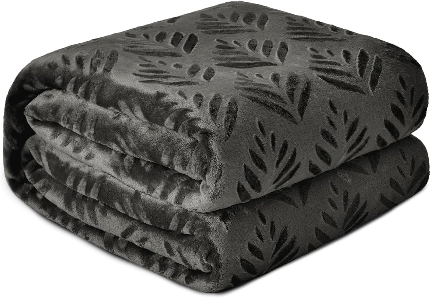 Exclusivo Mezcla Manta de forro polar para sofá, mantas súper suaves y acogedoras para todas las estaciones, patrón de hojas, felpa ligera, gris