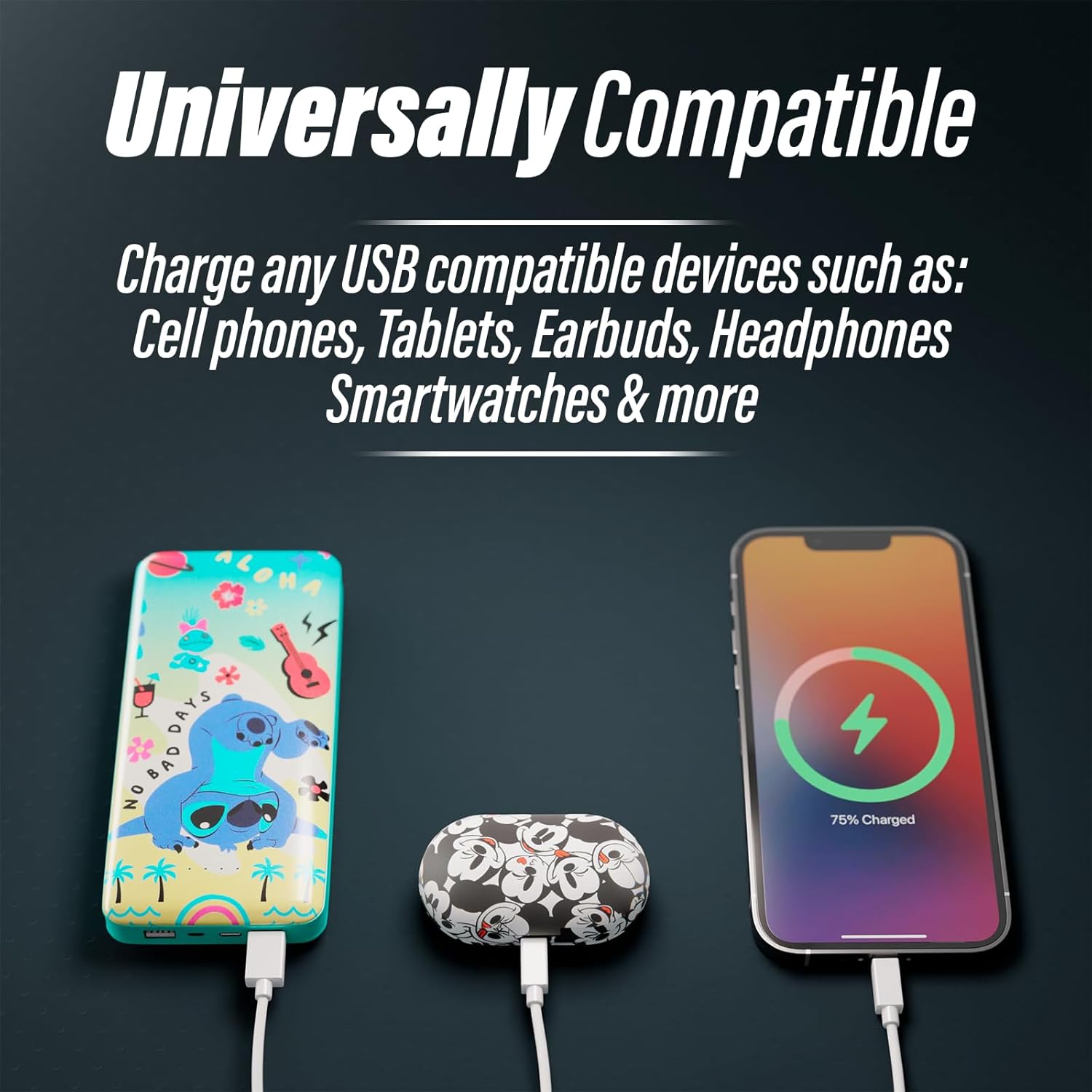 Disney Lilo and Stitch – Cargador de batería portátil de 10,000 mAh, compatible universalmente, con puerto de carga USB, regalos para mujeres,