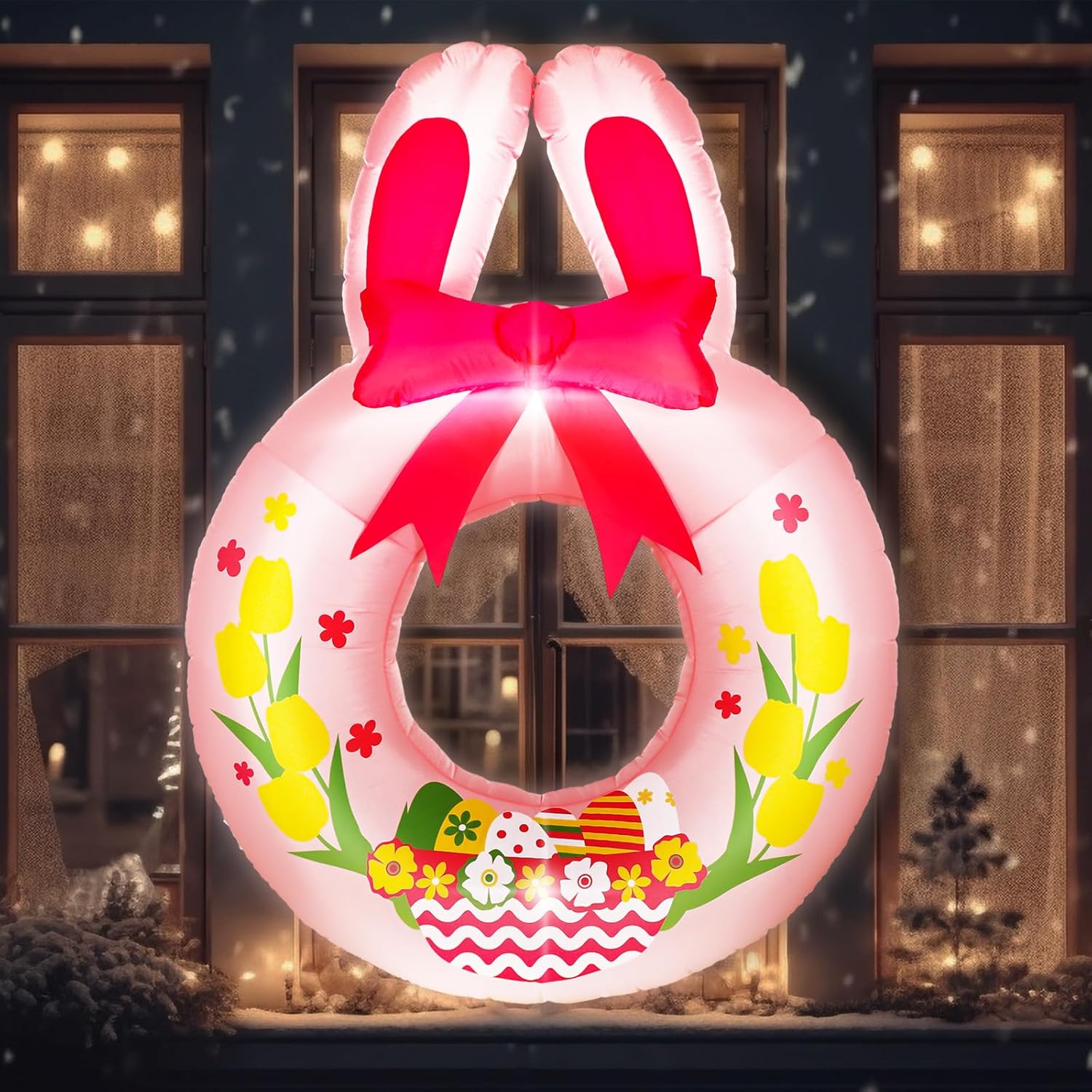 Corona inflable de Pascua de 4.9 pies, decoración al aire libre, corona de huevo de Pascua grande, corona de Pascua para primavera, decoración de