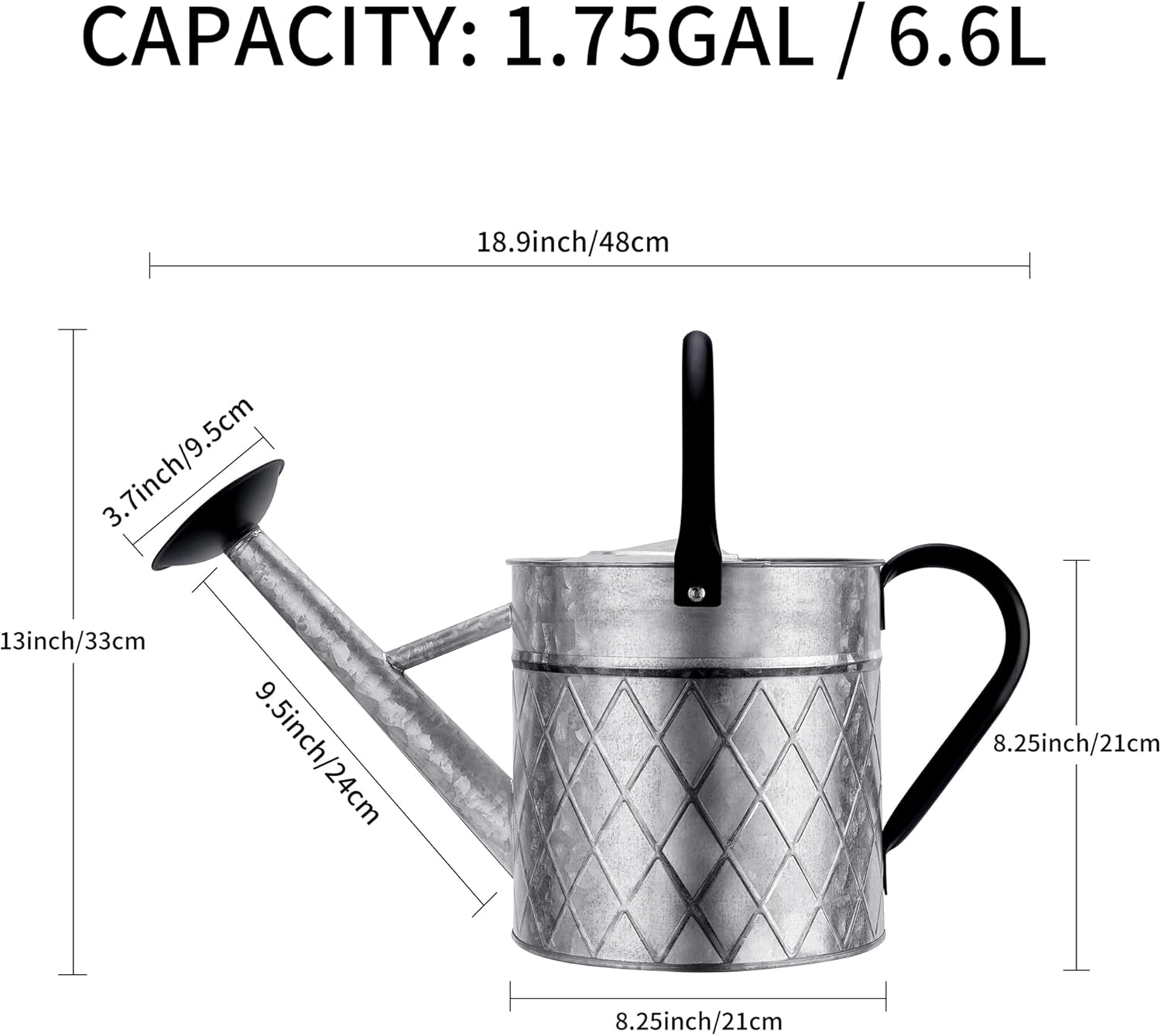 Regadera de metal galvanizado para exteriores de 1.75 galones para plantas de jardín, regadera de zinc vintage con boquilla rociadora extraíble,