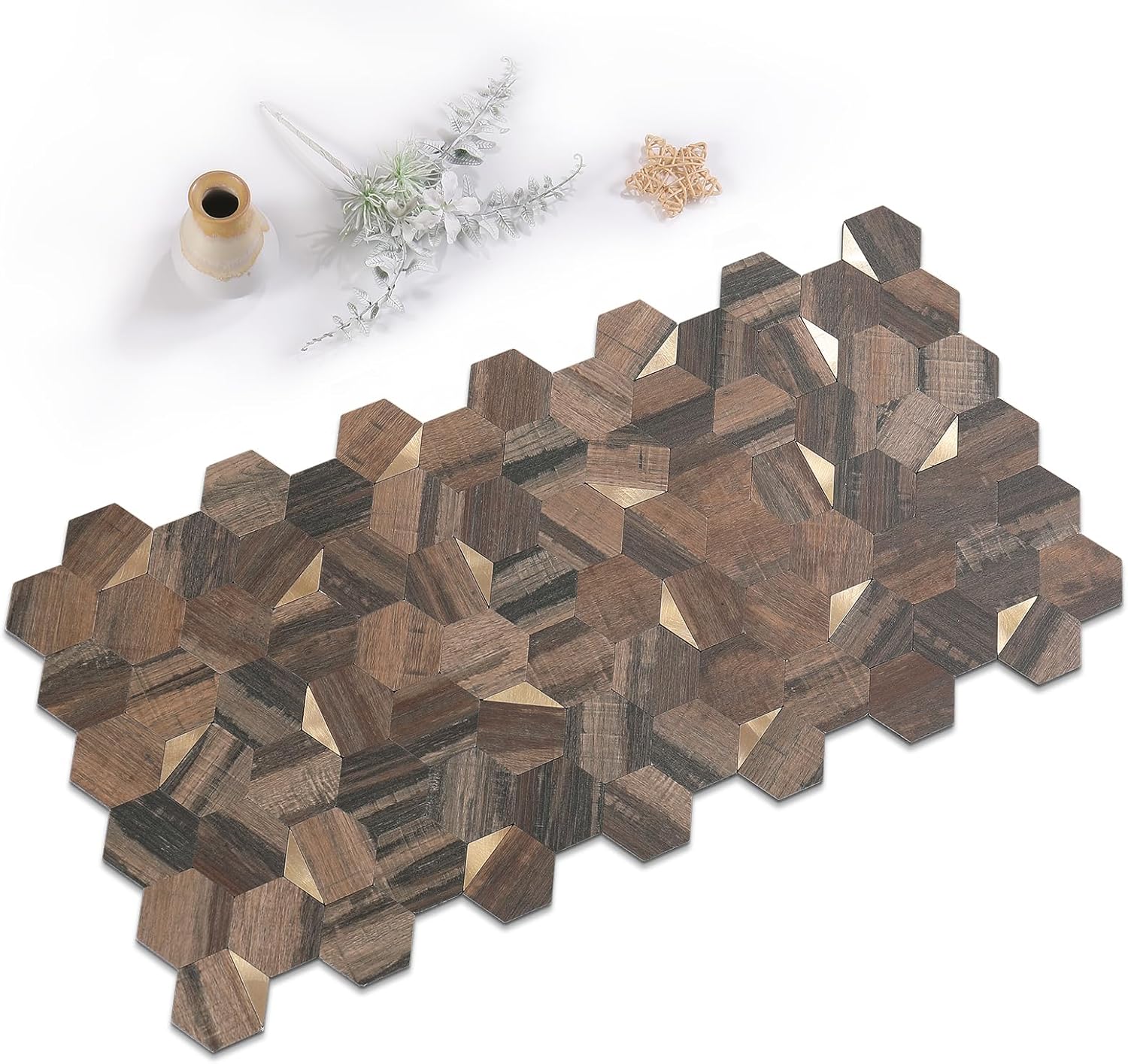 Tilingview 10 azulejos hexagonales para cocina, mosaico de metal de PVC autoadhesivo para cocina, baño, sala de estar, decoración del hogar (12 x 12
