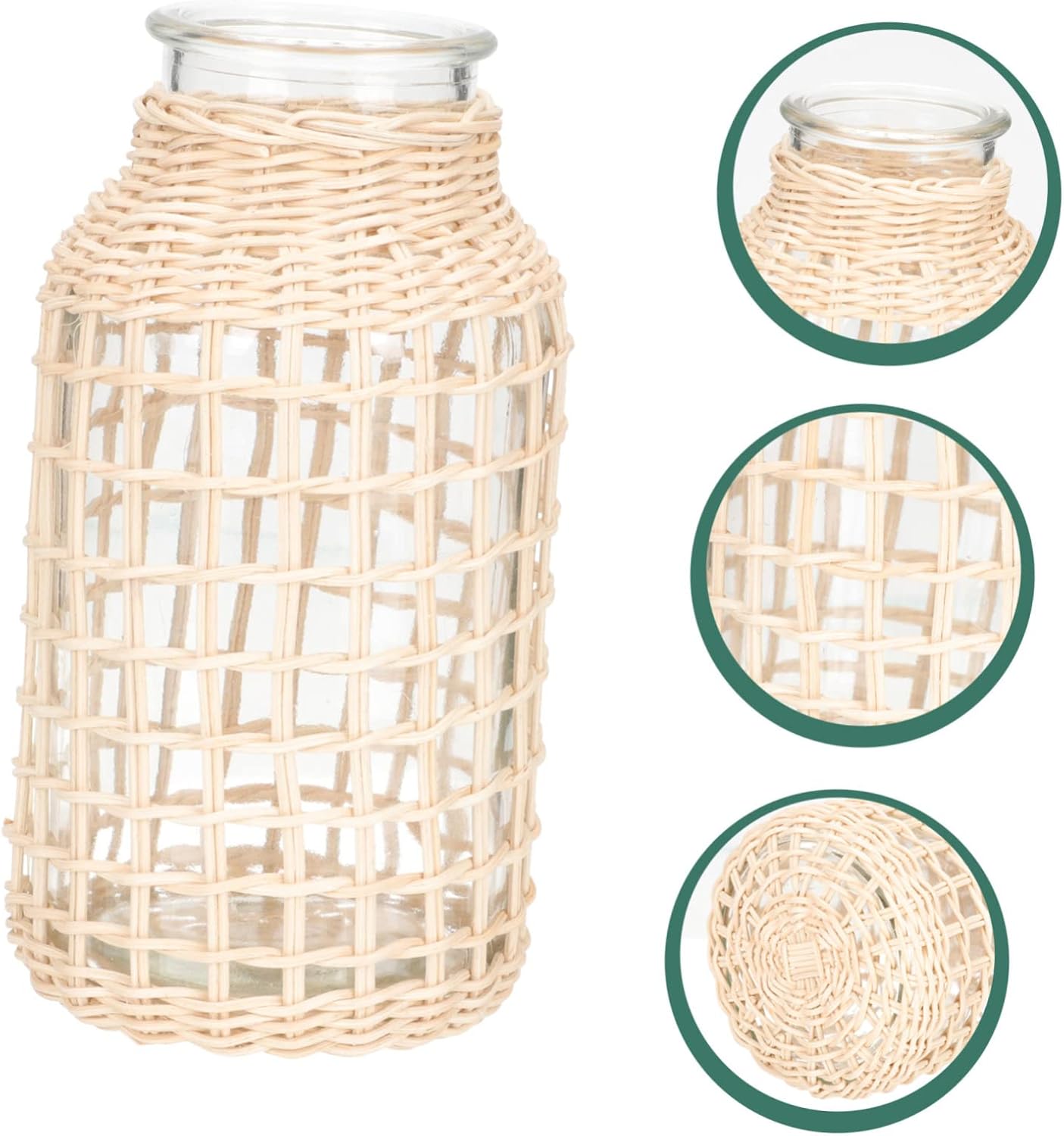 IMIKEYA 2pcs Rattan Glass Vase Woven Planter Basket Rattan Planter Rattan Flower Pots Glass Floral Vase Clay Vase Seagrass Plant Basket Glass Vase