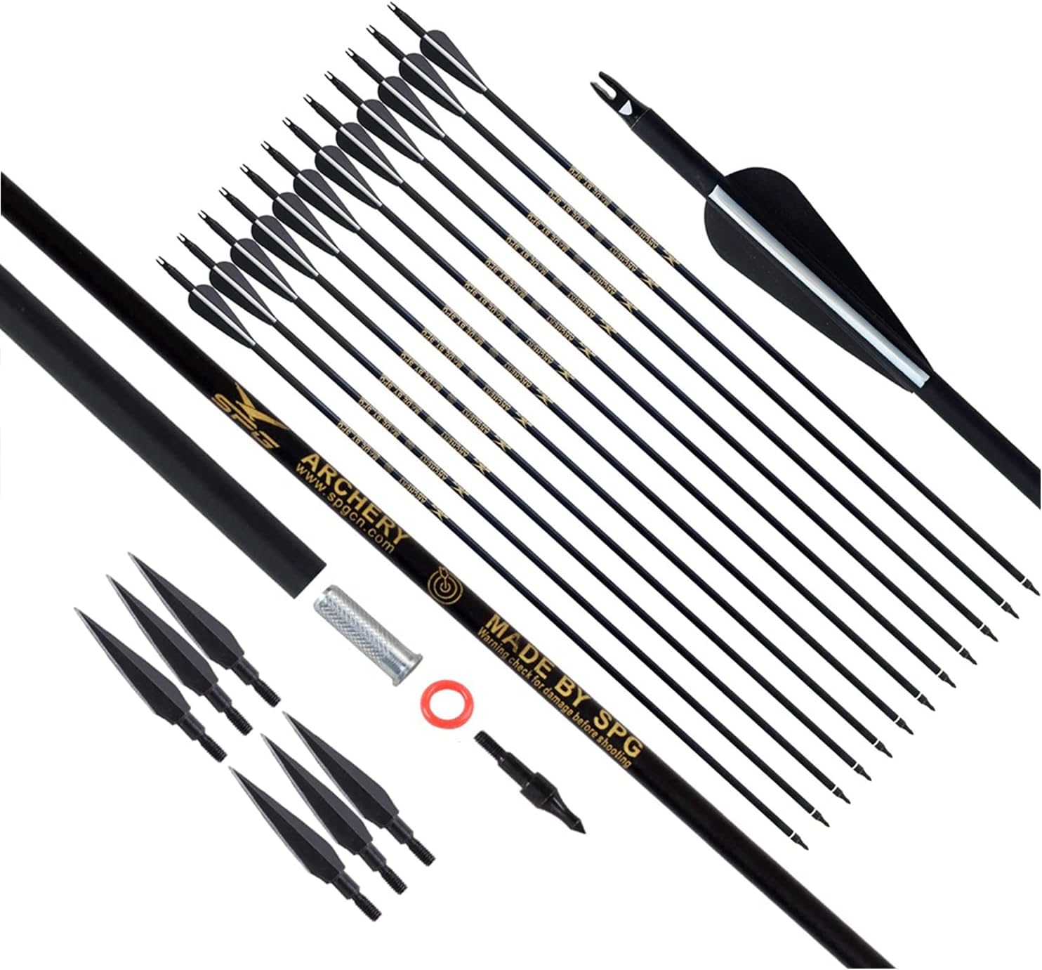 SOPOGER Juego de flechas de carbono de 30 pulgadas y 6 unidades de flechas de carbono para caza con arco compuesto y arco recurvo 500 flechas de