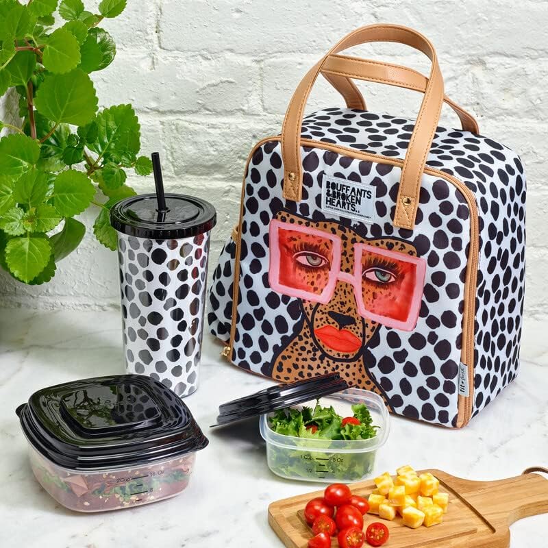 Fit & Fresh Wichita Lonchera aislada con bolsa lateral y asas de transporte, kit completo de almuerzo incluye vaso a juego, 2 recipientes y bolsa de