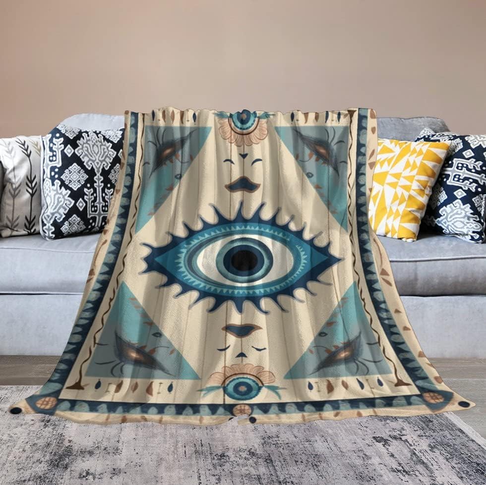 Manta de mal de ojo, tribal bohemio, retro, súper suave, acogedora, cálida, manta decorativa para sala de estar, dormitorio, dormitorio