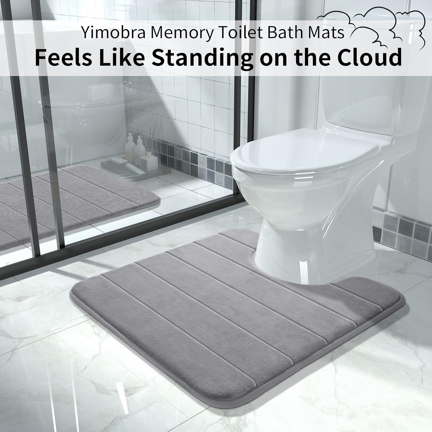 Yimobra Tapete de baño de espuma viscoelástica en forma de U, suave y cómodo, súper absorción de agua, antideslizante, grueso, lavable a máquina y