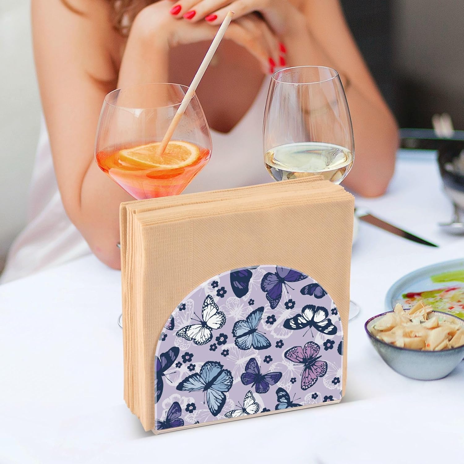 Servilletero acrílico de flores de mariposa de dibujos animados para mesa de cocina, soporte decorativo moderno para el hogar