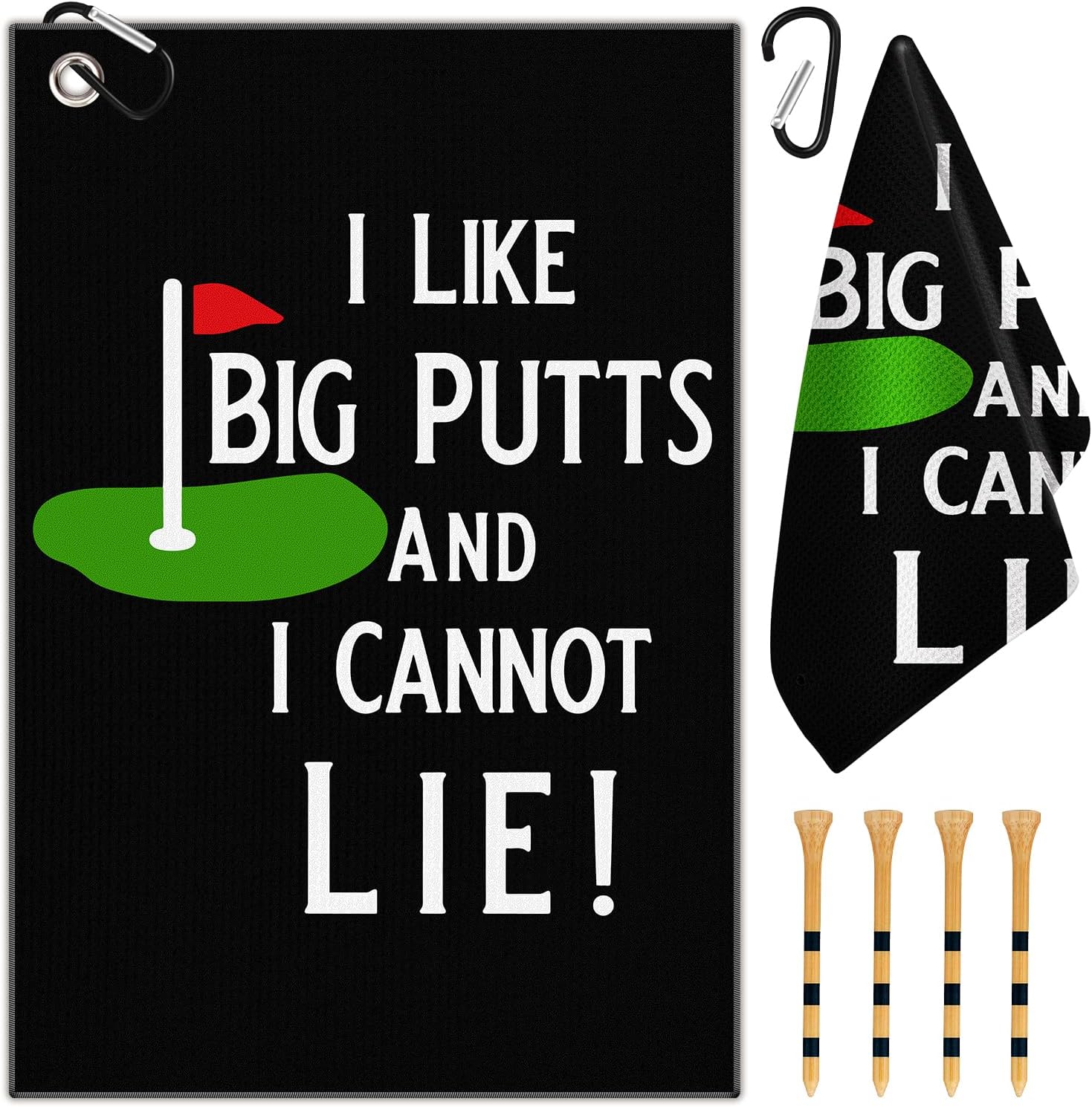 Toalla de golf con clip para bolsas de palos de golf para hombres, mujeres, accesorios de golfistas, regalos, negro, I Like Big Putts I Cannot Lie