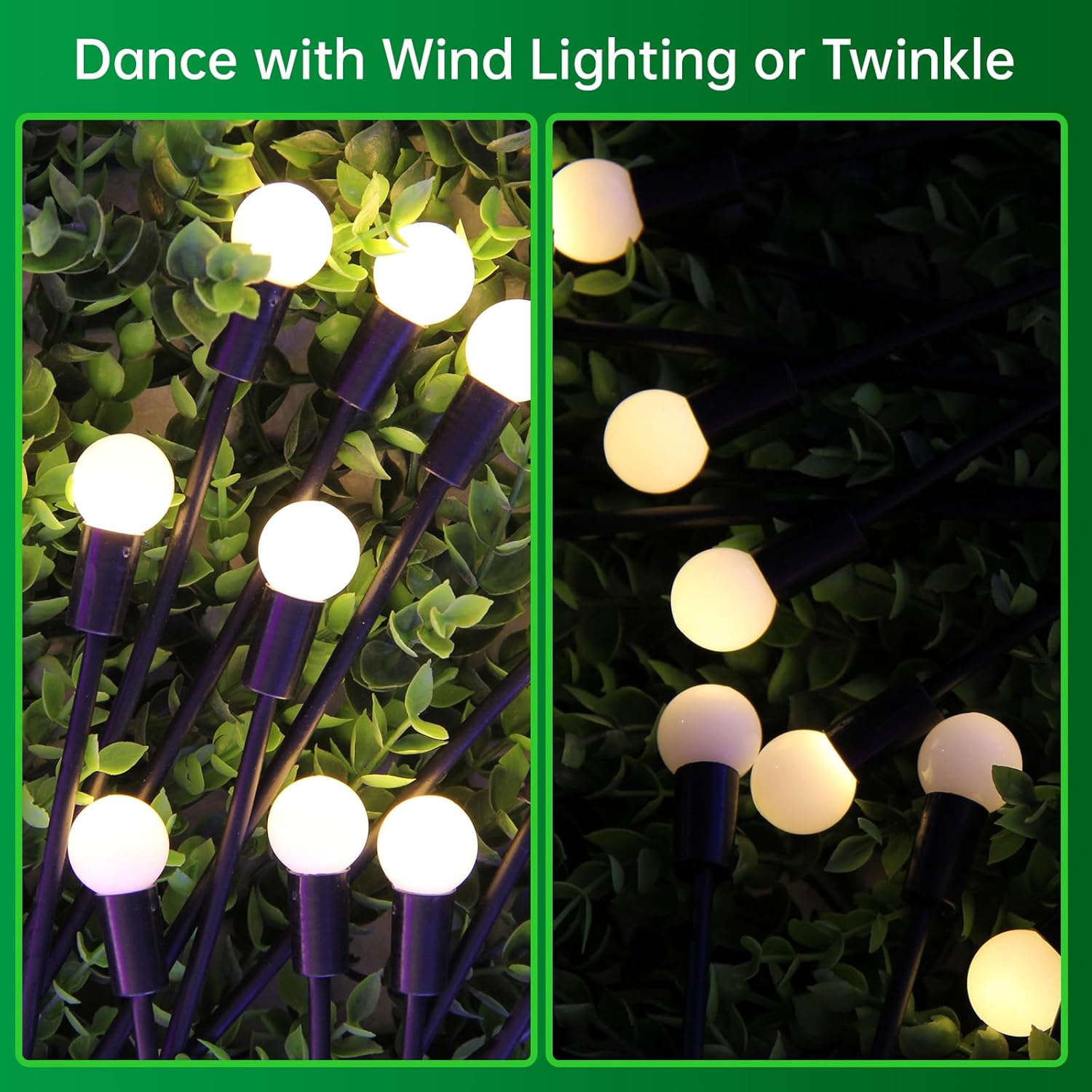 Paquete de 2 luces solares de jardín, nuevas luces de luciérnaga mejoradas, danza con viento, energía solar al aire libre, luces de Navidad al aire