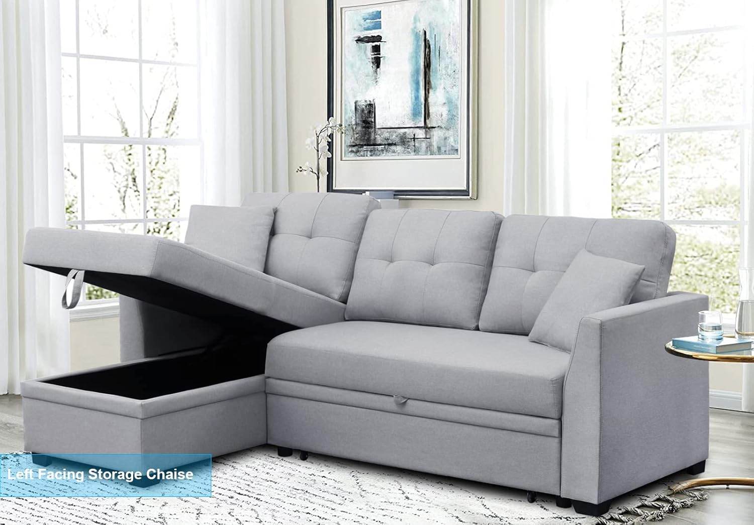 Sofá cama 2 en 1, sofá cama modular pequeño con sofá extraíble y diván convertible de almacenamiento para sala de estar, apartamento, habitación de