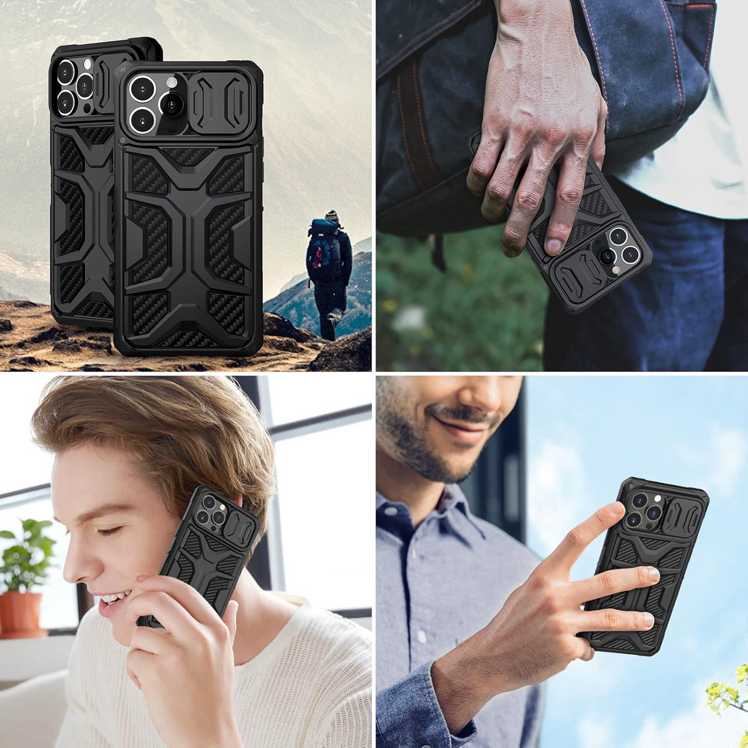 Nillkin – Funda para iPhone 13 Pro Max con funda para cámara, funda de grado militar con protección de lente de cámara deslizante para hombres y