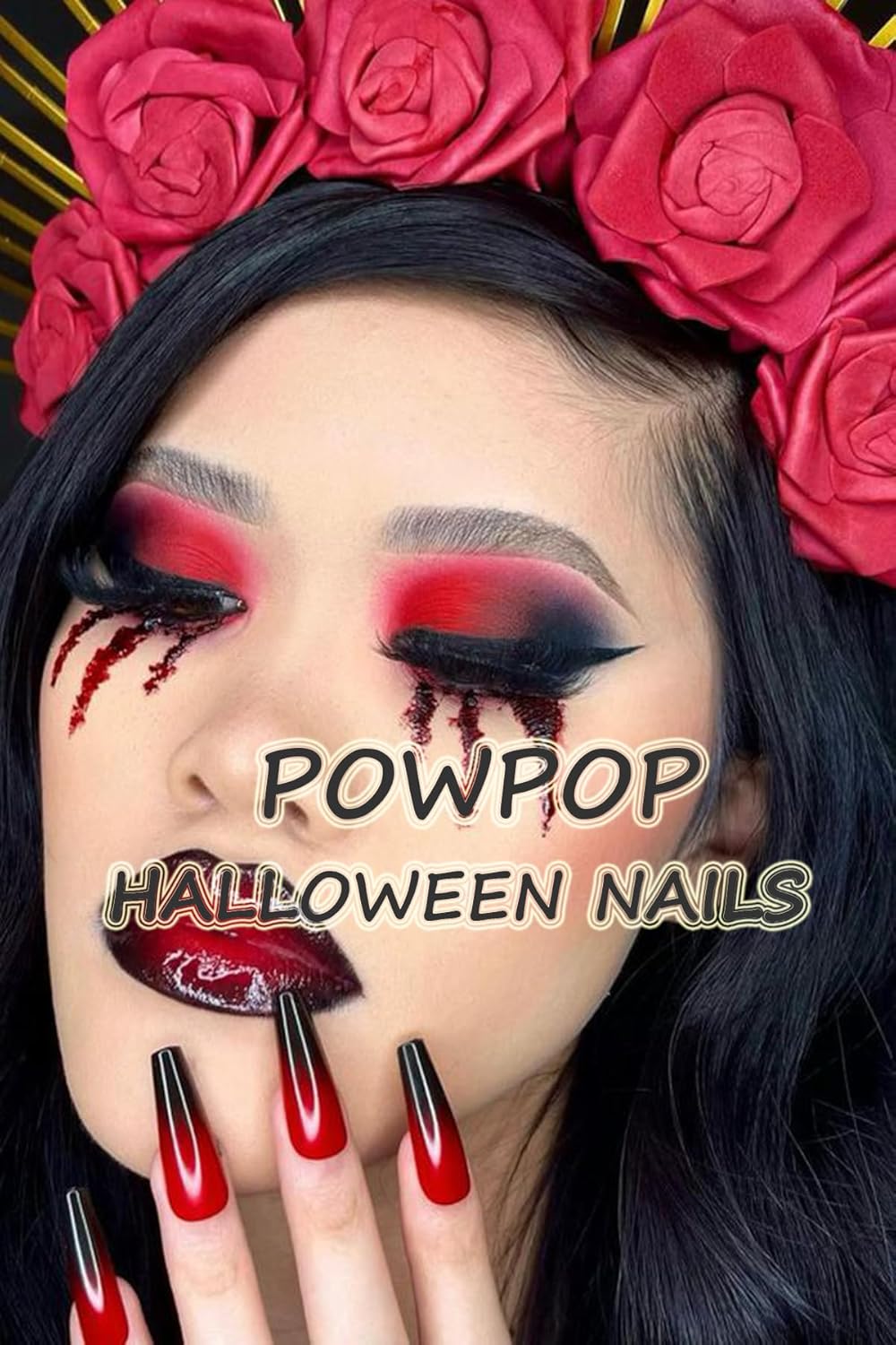 Uñas postizas negras a presión con diseños de Halloween, uñas postizas largas de almendra, uñas acrílicas góticas, uñas postizas de hueso gótico de